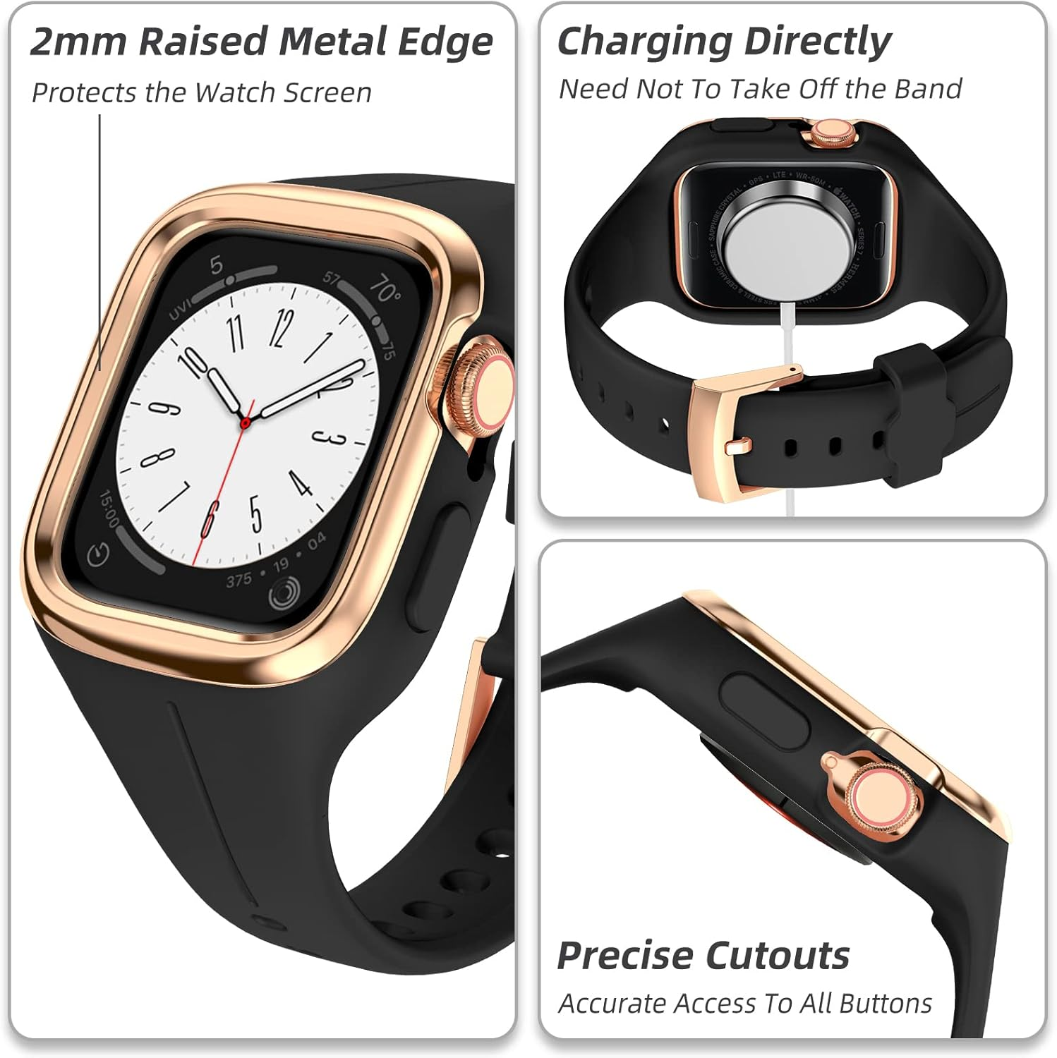 HAYONLIY Compatible with Apple Watch Band 38Mm 40Mm 41Mm with Metal Bumper Case, Women Sport Strap with Silicone Cover for Iwatch Series 9 8 7 6 SE 5 4 3 2 1 image number 4