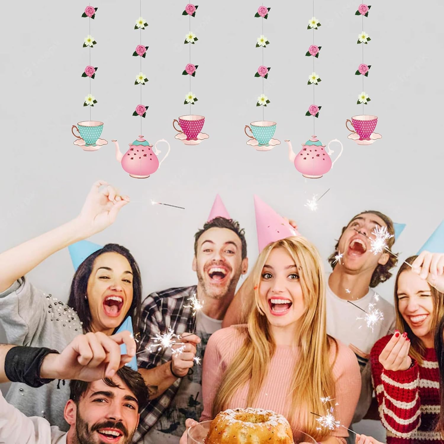 Tea Party Decorations Teapot & Teacup Party Decorations, LET'S PAR TEA Foil Balloon Decorations Princess Tea Party Decorations Tea for Two Party Decorations Suitable for Girls Birthday Party Supplies image number 5