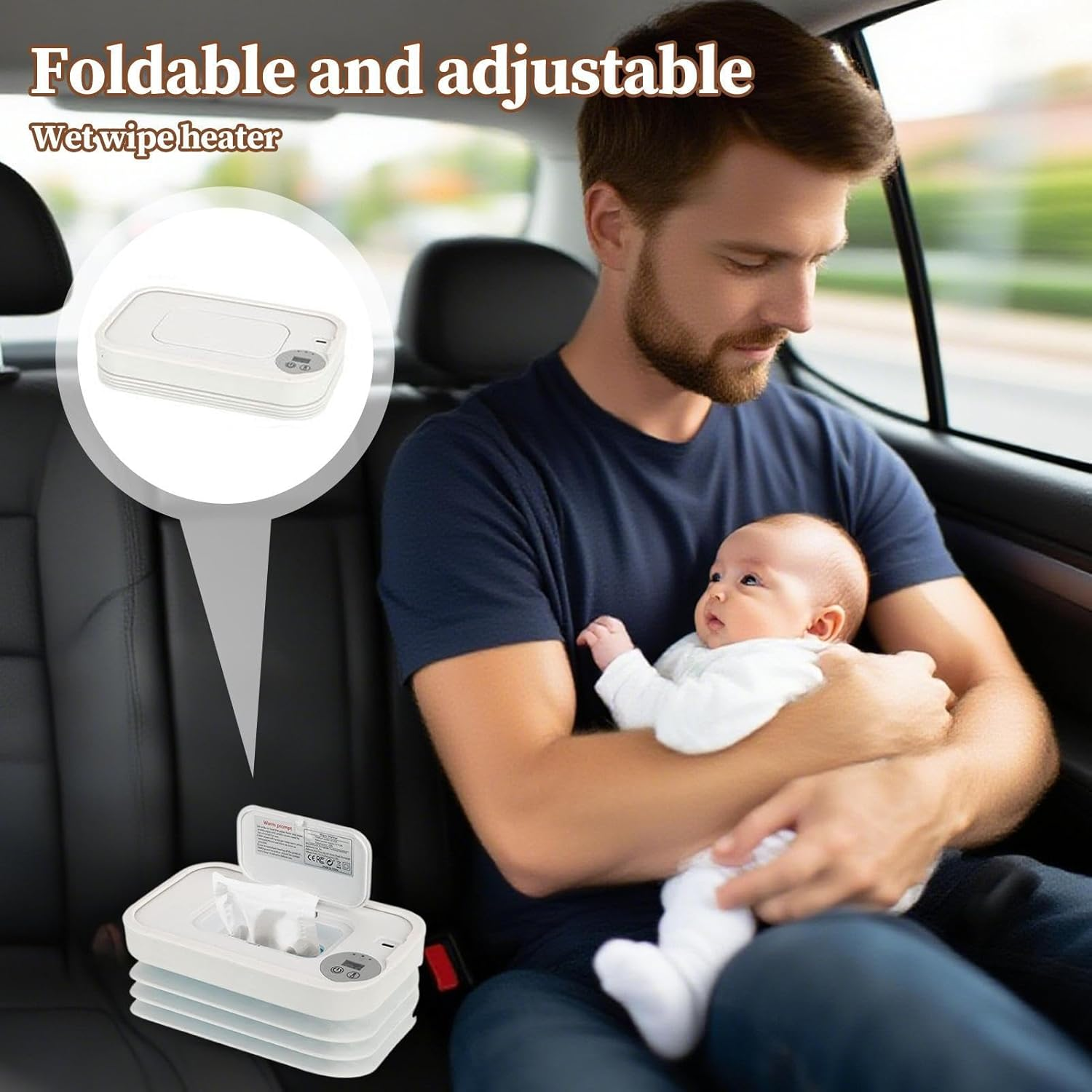 Diaper Warmer Wipes for Baby - Portable Wipe Warmer and Dispenser Cordless | USB Charging Baby Product for Business Trips Camping Car Traveling - White image number 3