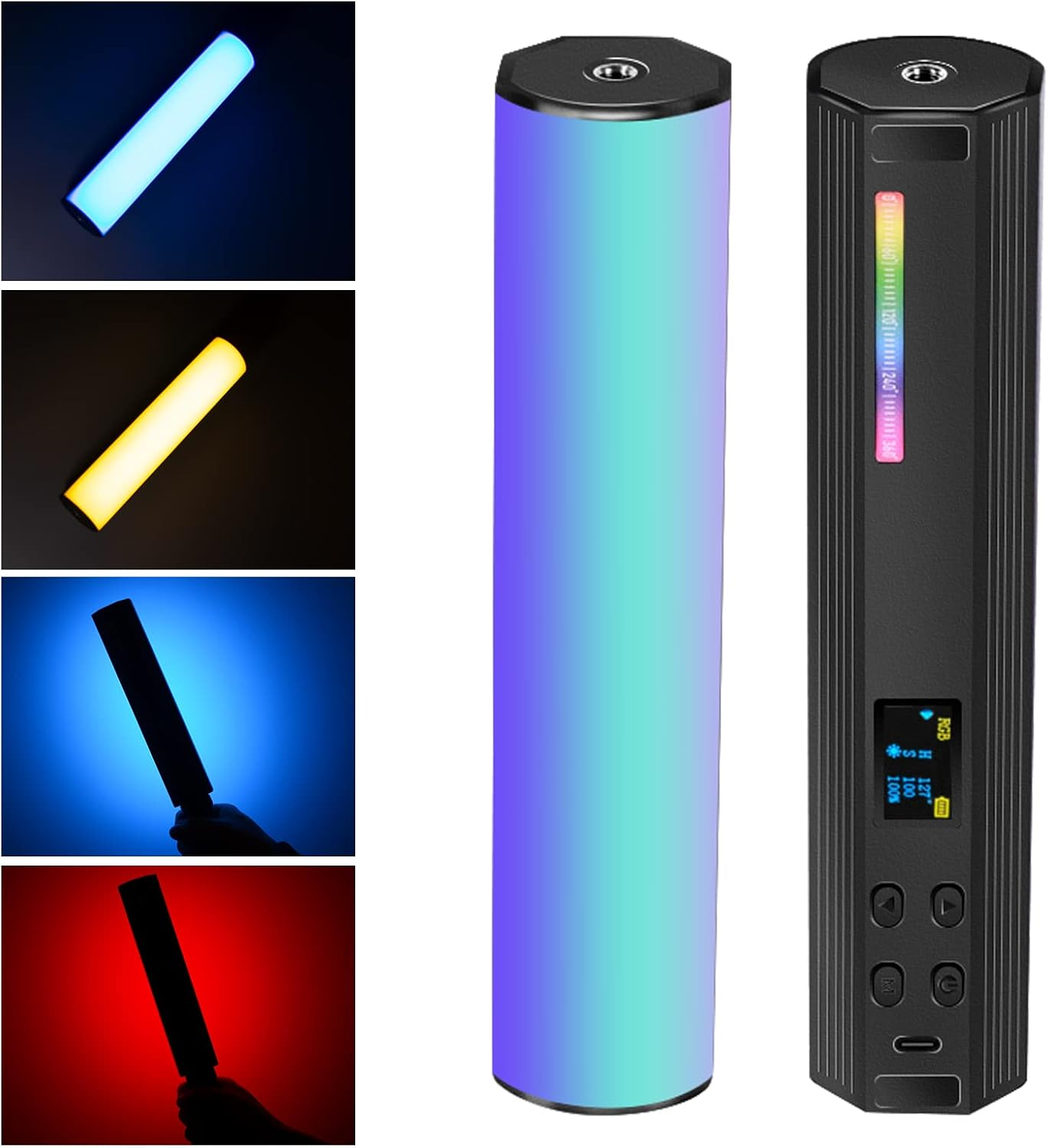 W200 Handheld RGB Light Wand, 200Mm RGB Light Bar 360&deg; Full Color Portable Photography Lighting with Magnet and Bi-Color CCT Mode. CRI 95+ 2500-9000K Dimmable Camera Light Illumination 800Lux /0.3M , 20 Color Effects 7W Power 3000Mah Lithium-Ion Battery (Type C Rechargeable) One Tripod and One USB Cable Inclued. image number 6