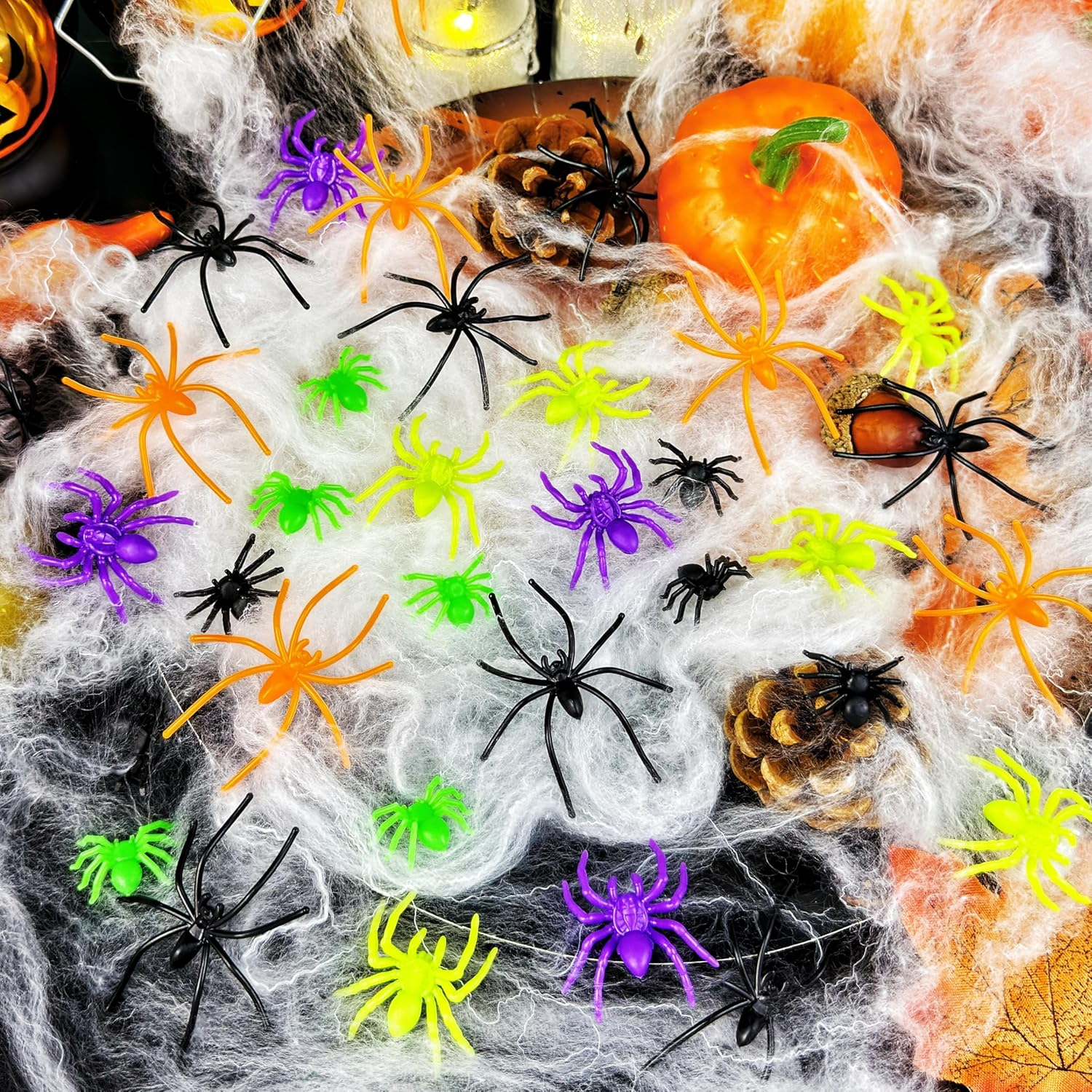 VOVEA Plastic Spiders Halloween Decorations, 120PCS Halloween Colorful Fake Spiders in 6 Styles, Realistic Small Spiders Halloween Prank Kit Props for Halloween Party Decorations Supplies image number 4