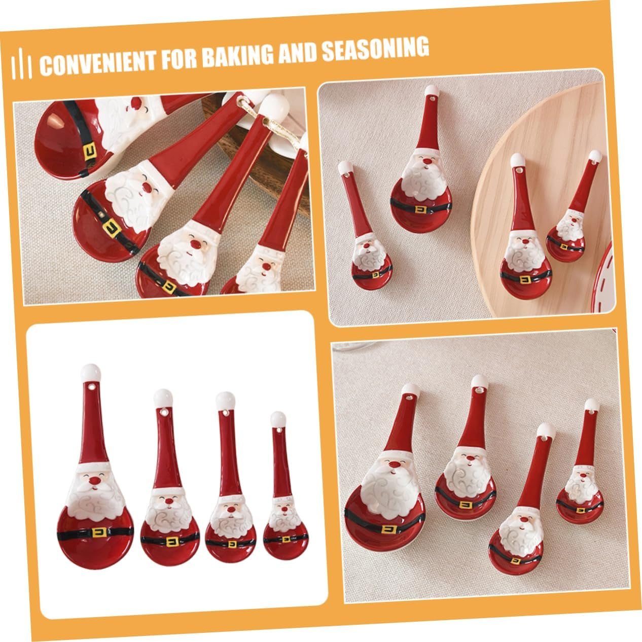 Ceramic Measuring Spoon Set Christmas Style Festive Spoon for Baking for Kitchen and Holiday Baking
