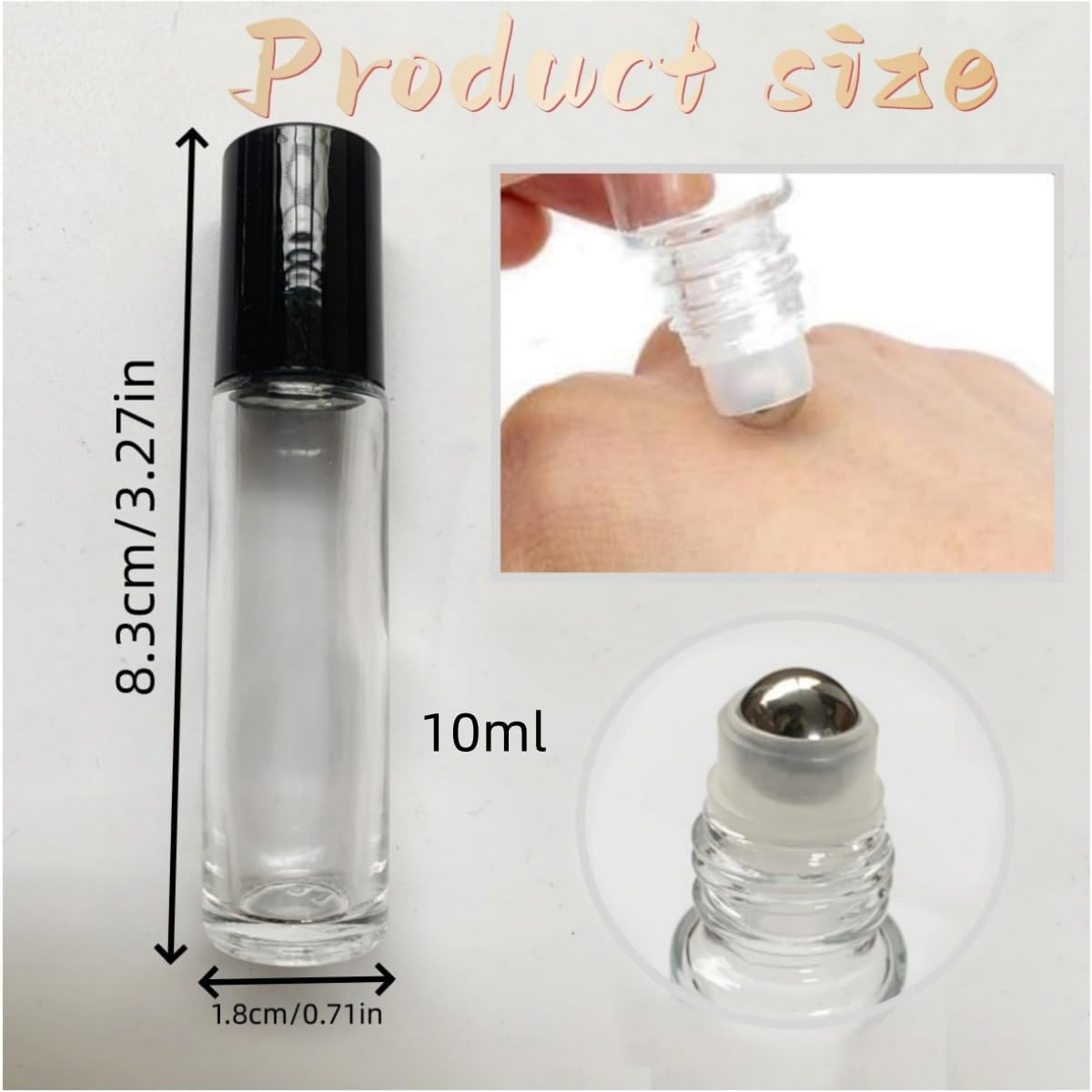 Wujzkisster 10 Pcs Glass Essential Oil Roller Bottles, Transparent Stainless Steel Balls, Leak-Proof Containers, Perfect for Aromatherapy and Facial Body Care, Refillable Bottles with Lids (10Ml)