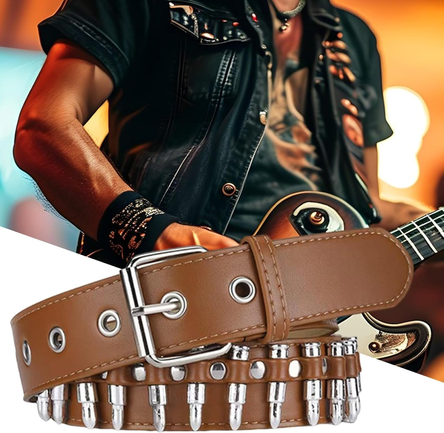 Rronnoy PU Leather Punk Belt for Women - PU Leather Black Women'S Waist Belt | Soft Feel Leather Punk Waist Belt for Party, Nightclub, Daily Wear, and Dating - Camel image number 3