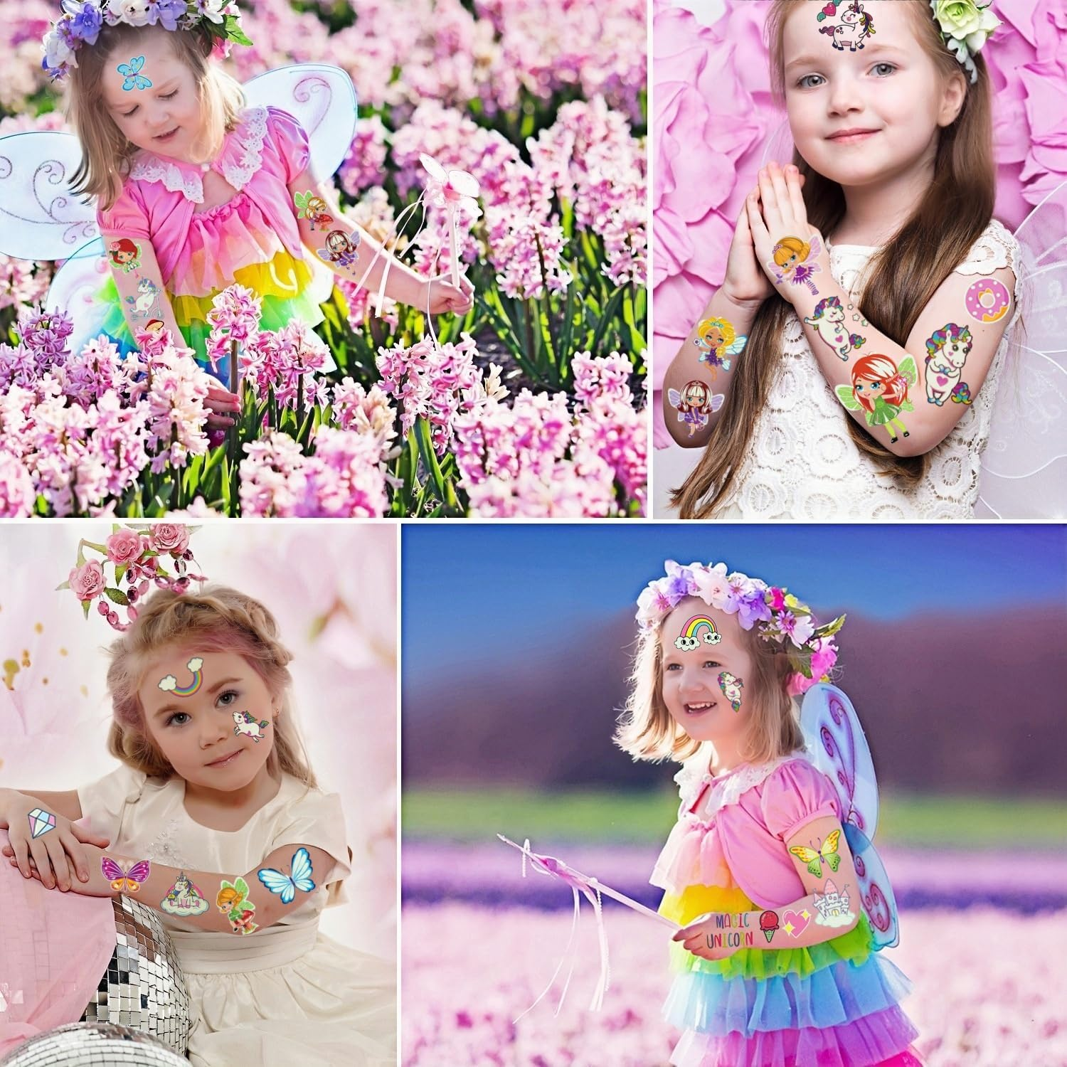10 Sheets Children'S Tattoos Girls, Fairy Unicorn Tattoos Girls Children'S Birthday Party Favours Gift Girls 3 4 5 6 7 8 9 10 Years Toy Girls Luminous Tattoos Children Butterfly Decoration Birthday