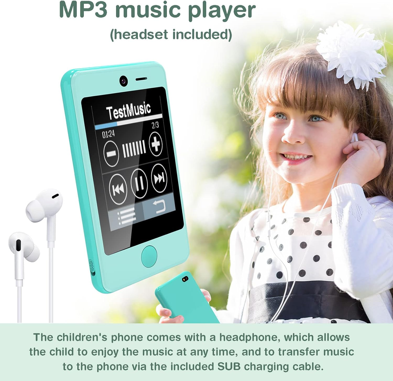 PTHTECHUS Kids Smartphone with Music Game, 3.8 Inch Large Touchscreen Mini Pad Toy with MP3 Dual Cameras 16 Game Calculator Pedometer Flashlight Small Phone Present for 4-12 Girls Boys Gifts image number 1
