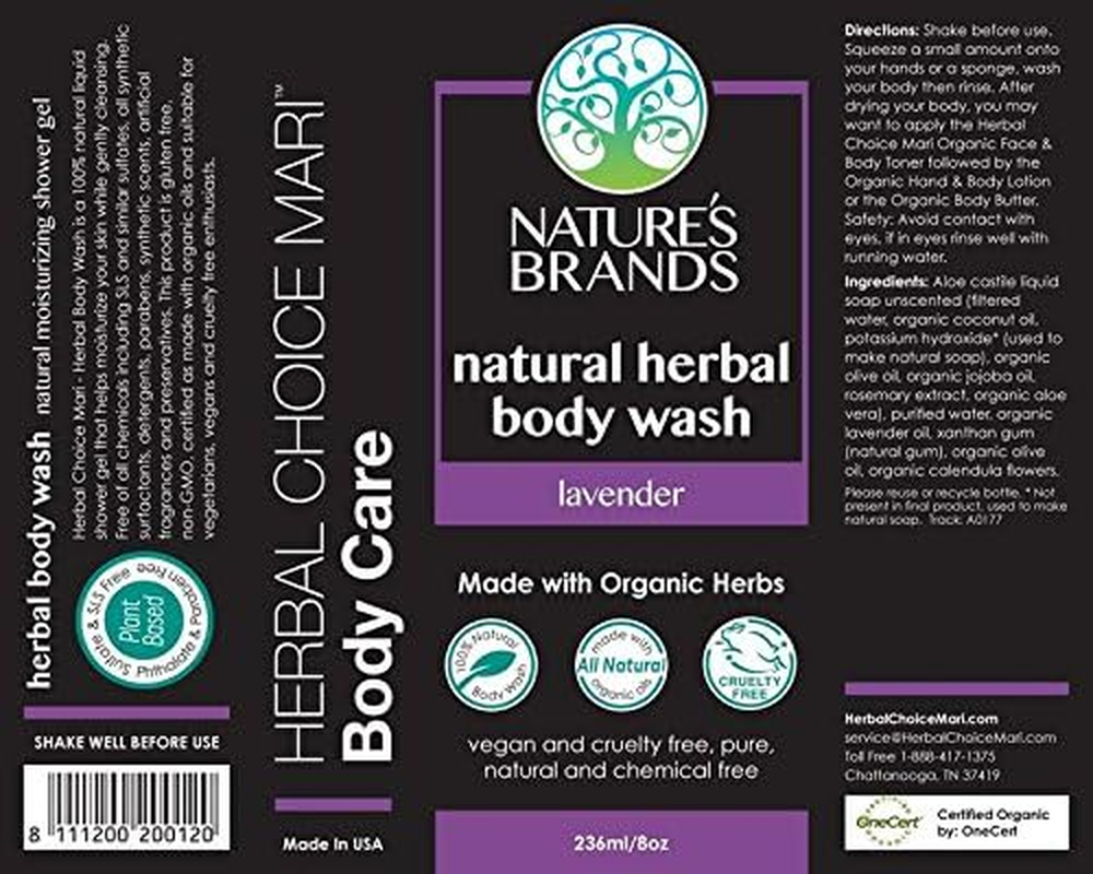 (240Ml, Lavender) - Herbal Choice Mari Organic Herbal Body Wash, Lavender; 240Ml image number 1