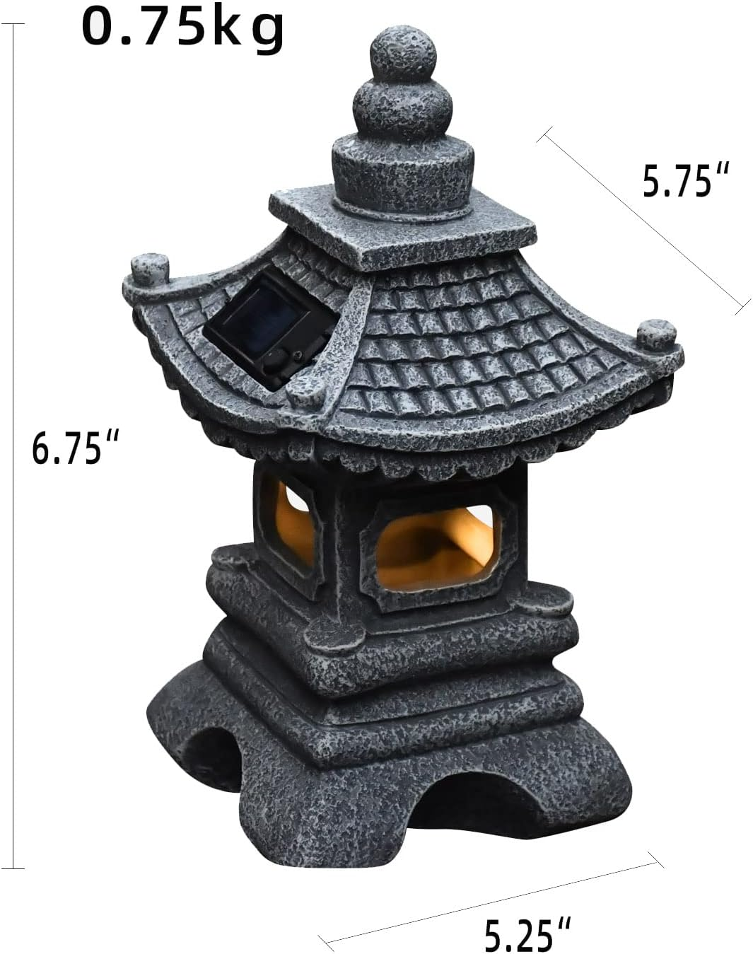 Gardenfans Solar Pagoda Lantern Garden Statue LED Light Outdoor Zen Garden Japanese Lantern for Landscape Balcony Patio Porch Yard Art Decor 6.7" H Gray Stone Finish image number 5
