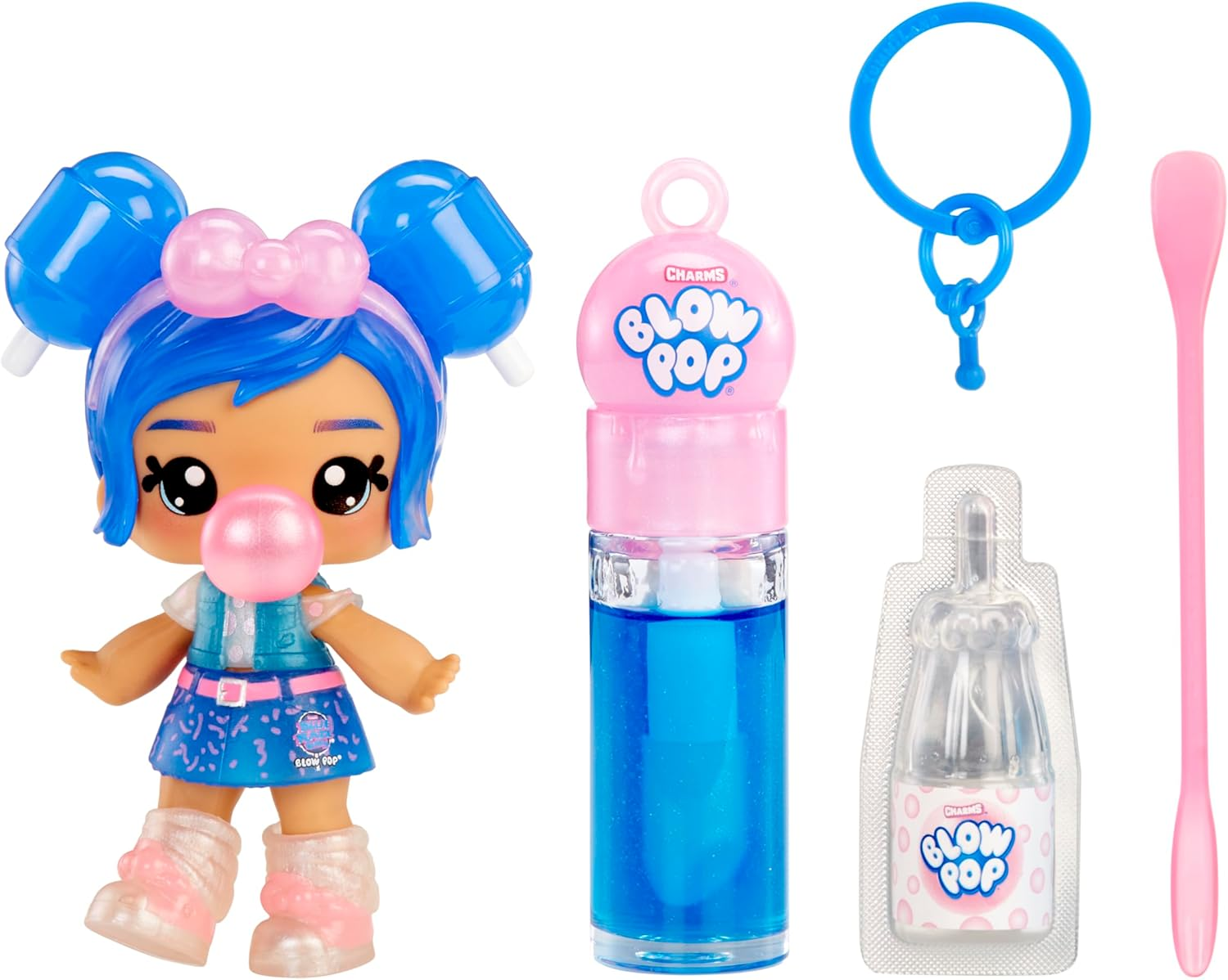 Yummiland X Licensed Sweets Lip Gloss Doll: Blow Pop - Lulu Raspberry - Includes 1 Doll, DIY Lip Gloss + Removable Keychain, Cosmetic Play, Collectible, Suitable for Children Ages 4+