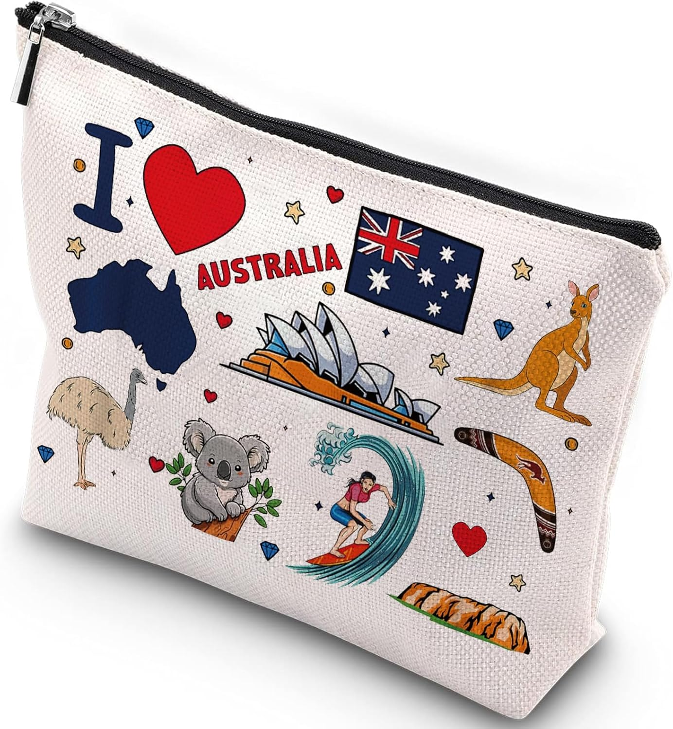 Australian Animals Cosmetic Bag Kangaroo Koala Lover Gift Platypus Crocodile Makeup Bag for Animal Lover (Animals Makeup Bag)