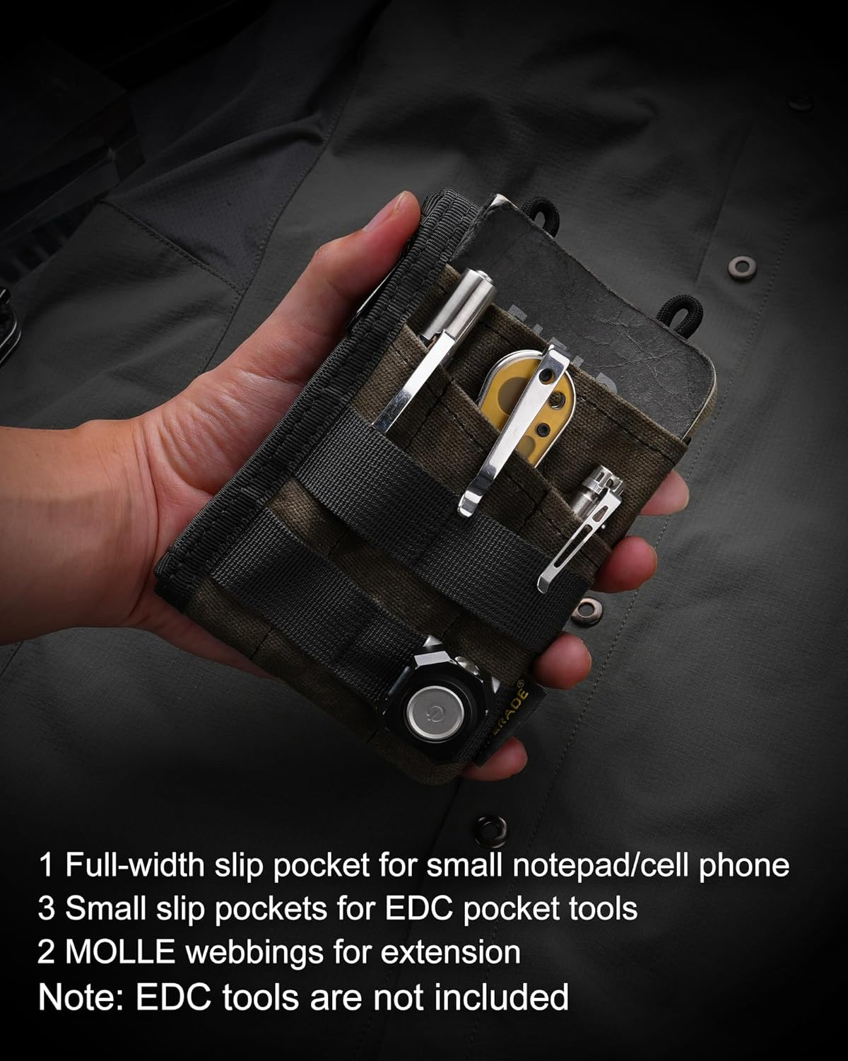 VIPERADE VE16N-OW Waxed Canvas Small EDC Pouch with 7 Pockets, Pocket Organizer Pouch for Men, Small Tool Pouches for EDC Multitools Pocket Knife Flashlight