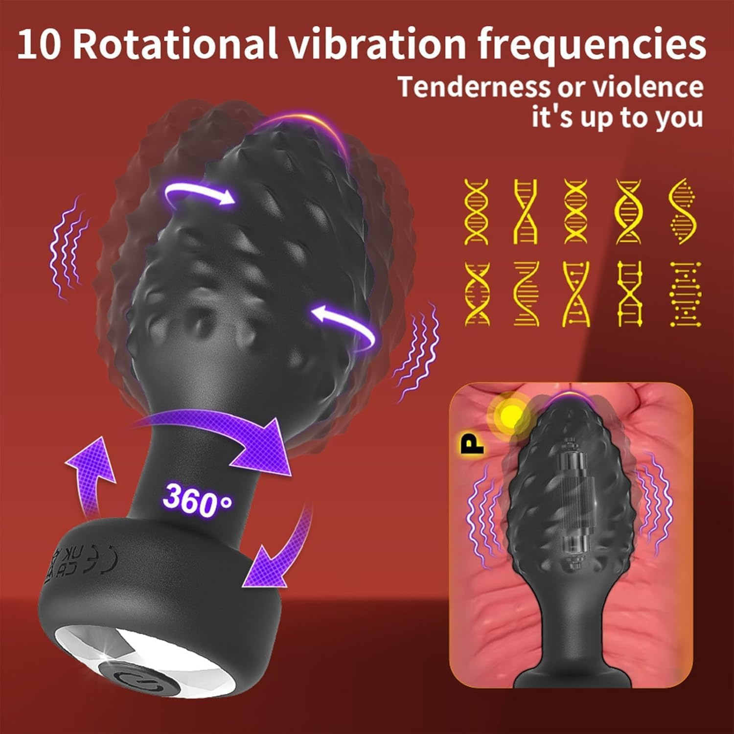 Anal Plug Vibrator with 3Pcs Butt Plug,Prostate Massager Anal Plug Vibrator,Wireless Remote Control 10 Frequency Vibration Mode, Adult Sex Toys & Games, Suitable for Men and Women and Couples Fun (Black Rotation APP) - Normal Black image number 4