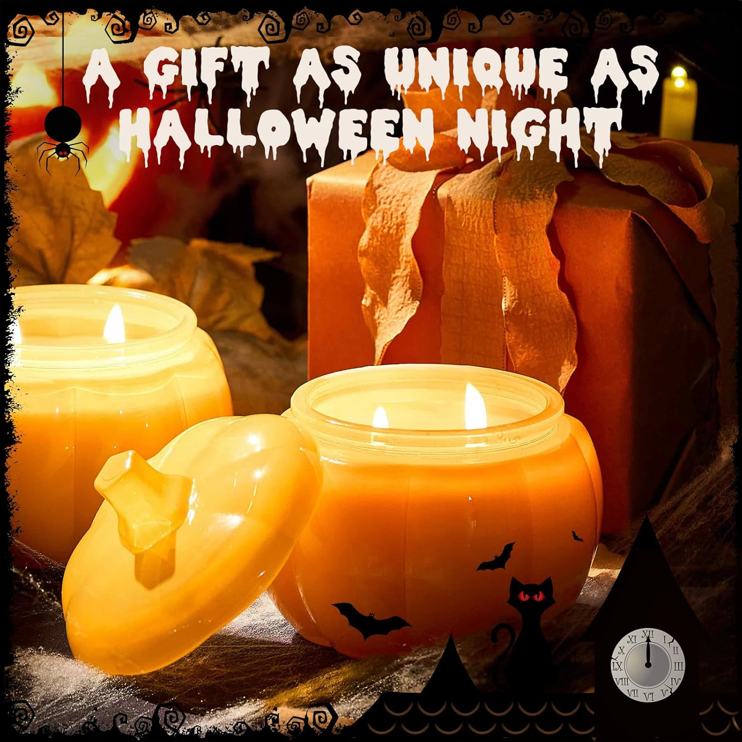 M&SENSE Fall Pumpkin Shaped Candle Trick or Treat 14.5 Oz 85 Hours Long Burning Home Decor for Thanksgiving Halloween Party, Natural Soy Candle image number 4
