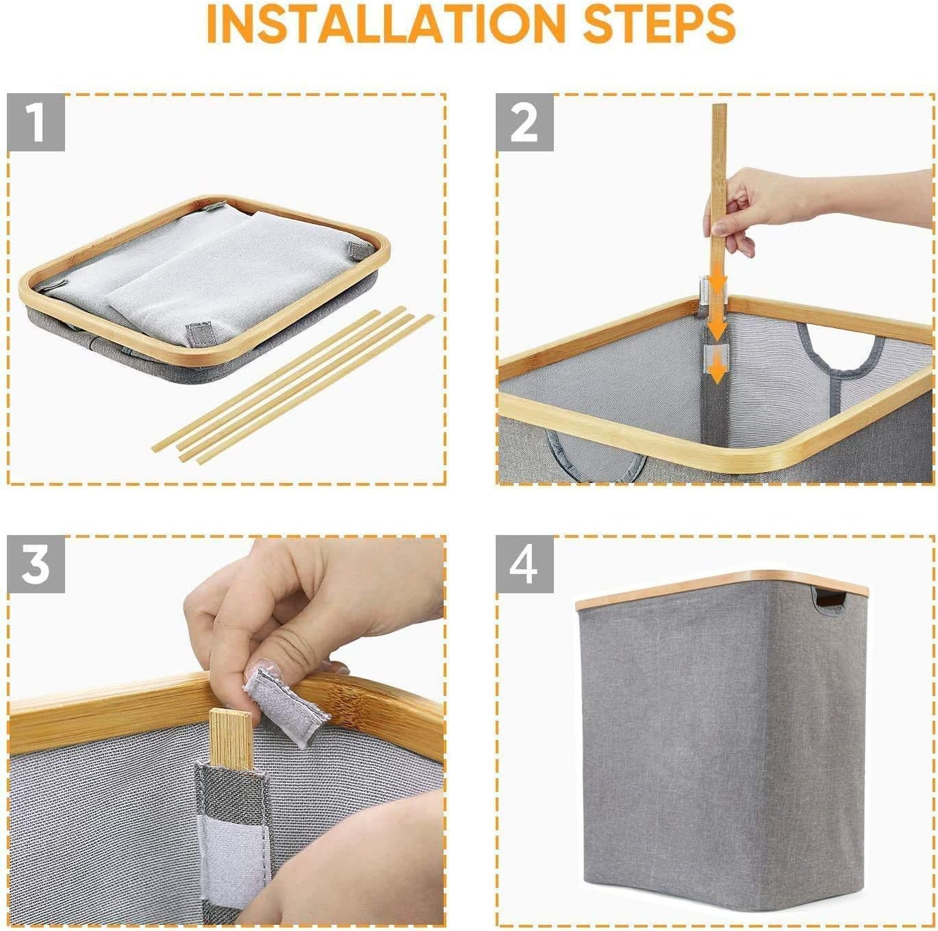 ALINK Divided Folding Bamboo & Canvas Laundry Hamper- Double Large Laundry Basket with Lid - Modern Collapsible Hamper with Handles, Waterproof Liner, Great for Adults, Bedroom, Bathroom, Living Room image number 5