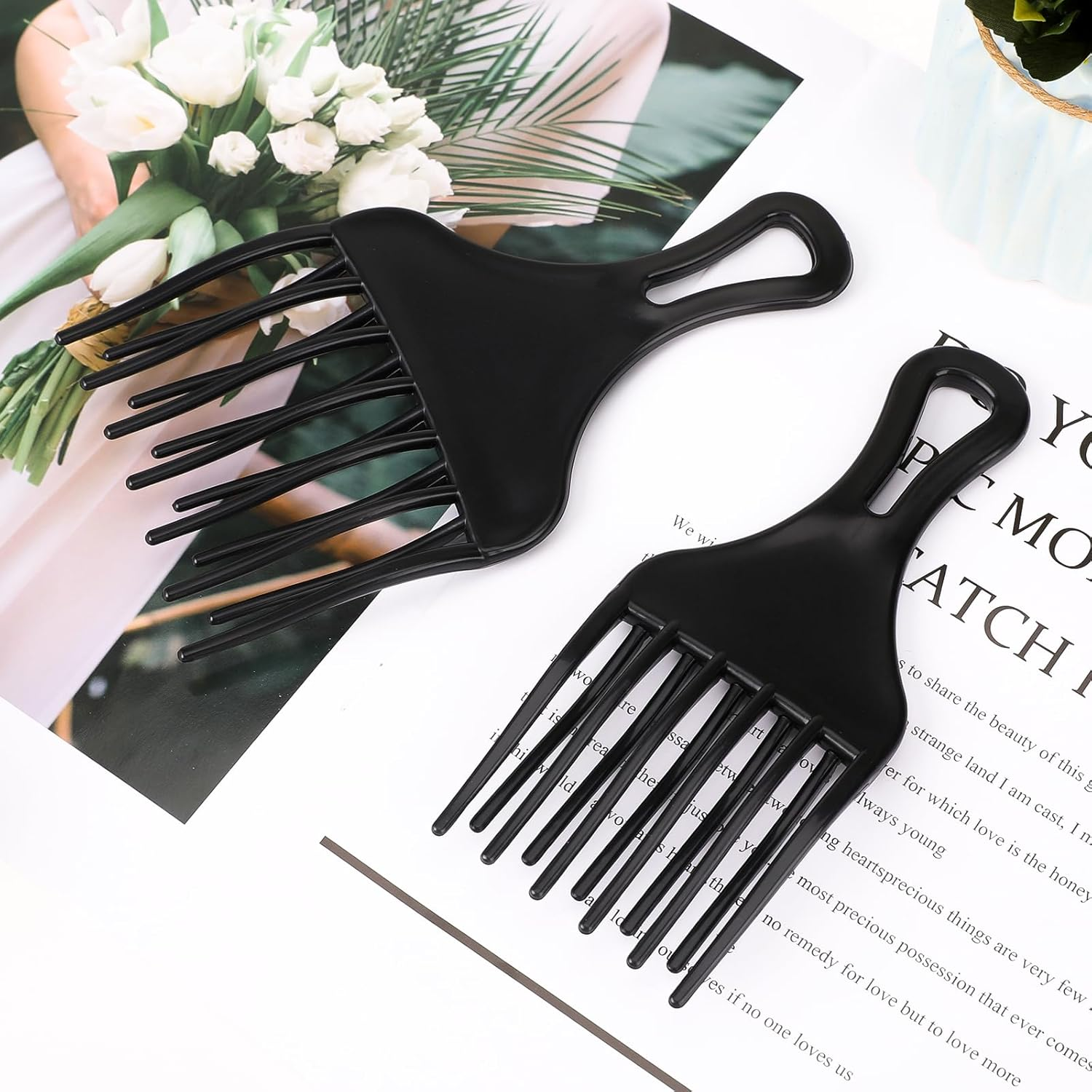2 Pcs Afro Comb Set: Large and Small Plastic Wide-Tooth Picks for Curly, Natural Hair Styling, Detangling Wigs and Braids image number 6