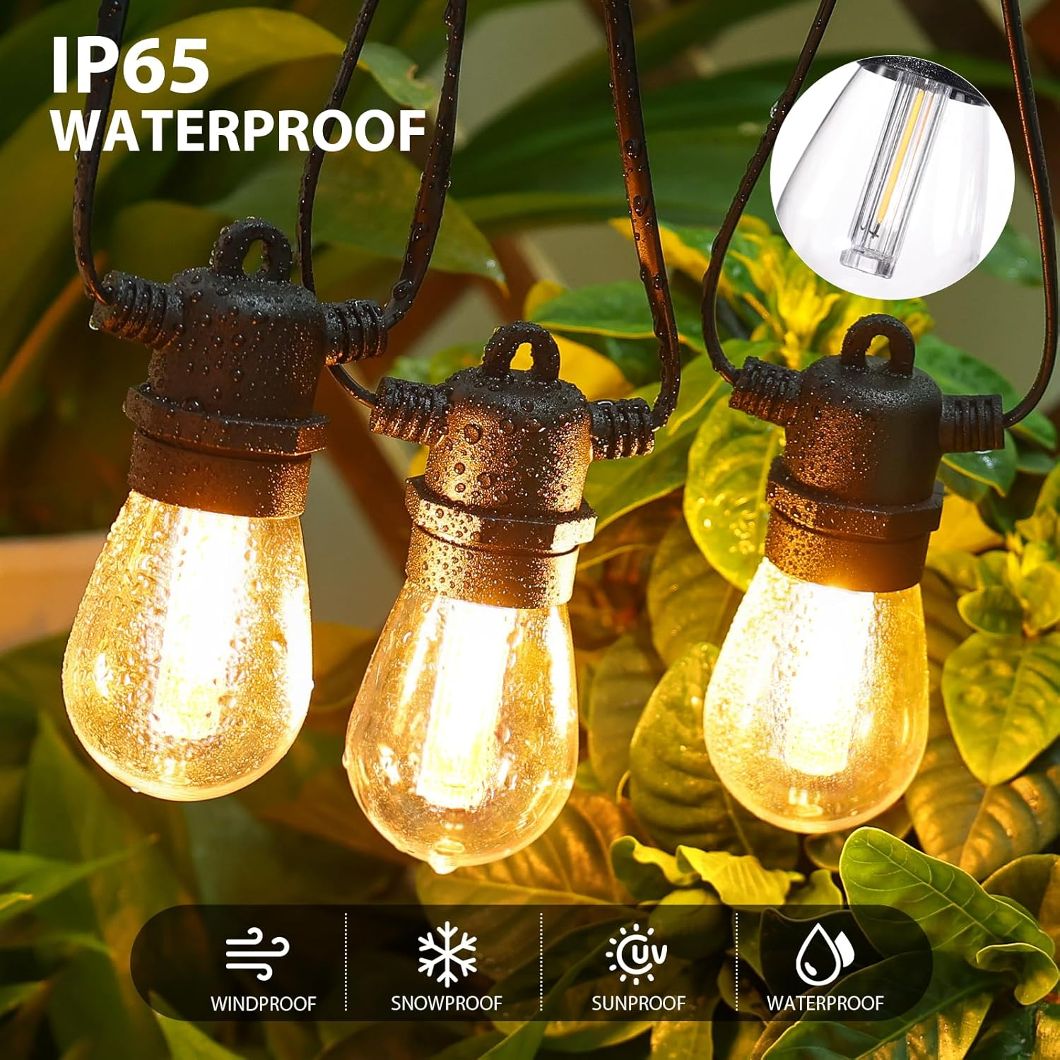 Roshin 30PCS S14 1W Replacement LED Lights Bulbs - Clear Oval Bulbs Fits E12 C7 2200K Candelabra Screw Base Sockets, Edison Light Bulbs for Indoor Outdoor Patio Decor (Warm White) image number 5