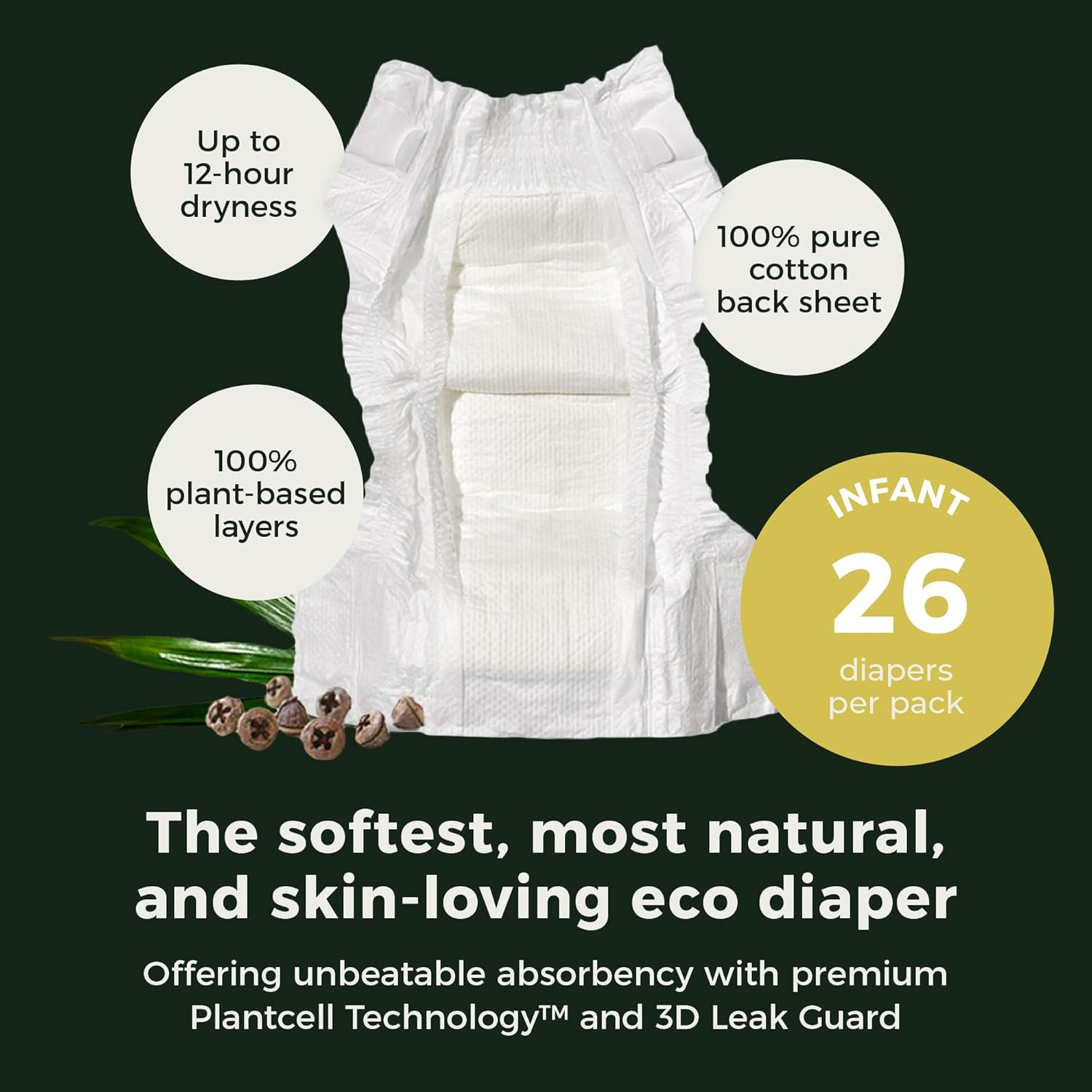 Ecoriginals - 26 Eco Infant Nappies Size 2 - Baby Nappies with 100% Plant-Based Layers, Disposable & Hypoallergenic Baby Essentials for Infant Babies - Secure Fit Baby Nappies (5-8Kg), 1 Pack