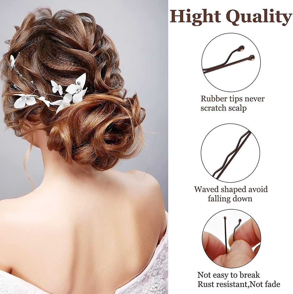 100Pcs Nickel-Free Mini Hair Pins + 3 Large Hair Clips & 30 Small Hair Ties - Brown Bobby Pins for Women & Girls, Non-Slip Hair Grips for Fine/Thick Hair, Bun, Ponytail, Plait - Secure Hold Hair Accessories image number 5
