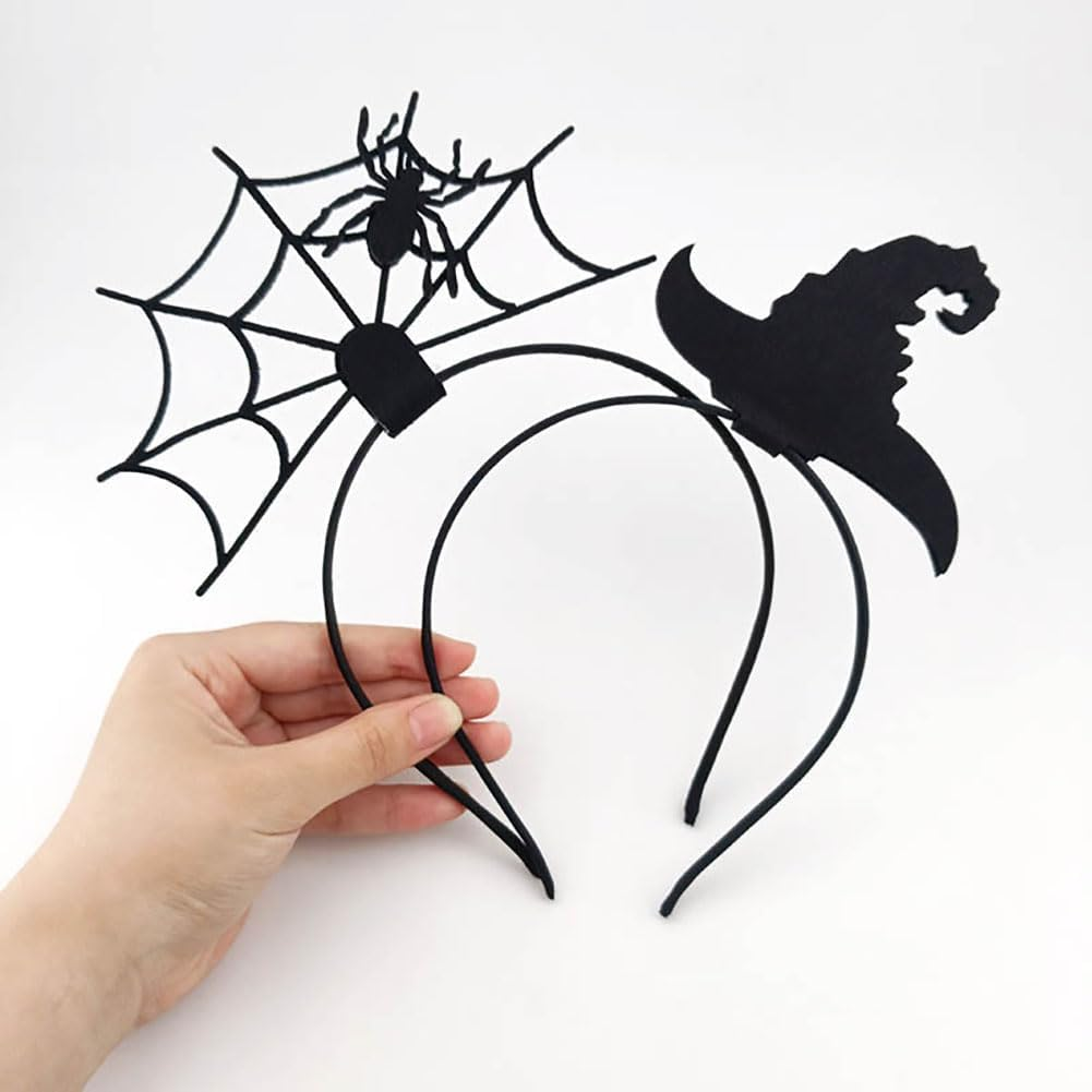 OHEETU Halloween Hair Bands Set Witch Hat and Spider Web Hair Accessories for Cosplay Masquerade Costume Party 2 Pieces image number 3