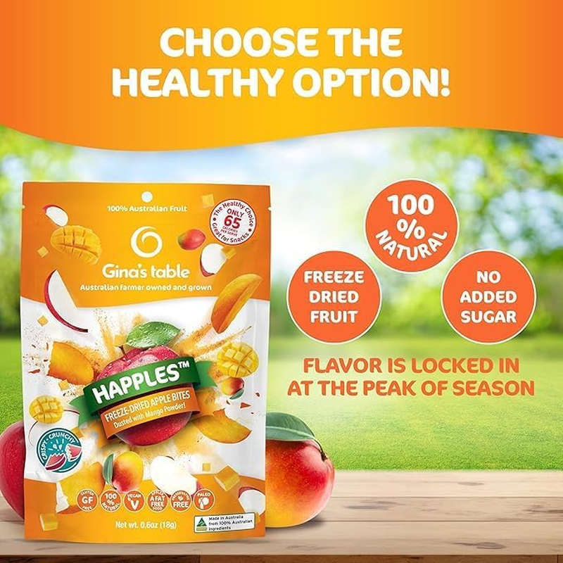 Gina&rsquo;S Table Happles 18G Freeze-Dried Fruit Snack &ndash; Natural Freeze-Dried Fruit &ndash; Apple Crisps &ndash; Healthy Fruit Snacks for Kids &ndash; Low-Calorie Snacks &ndash; Apple & Mango (10 Pack) image number 5