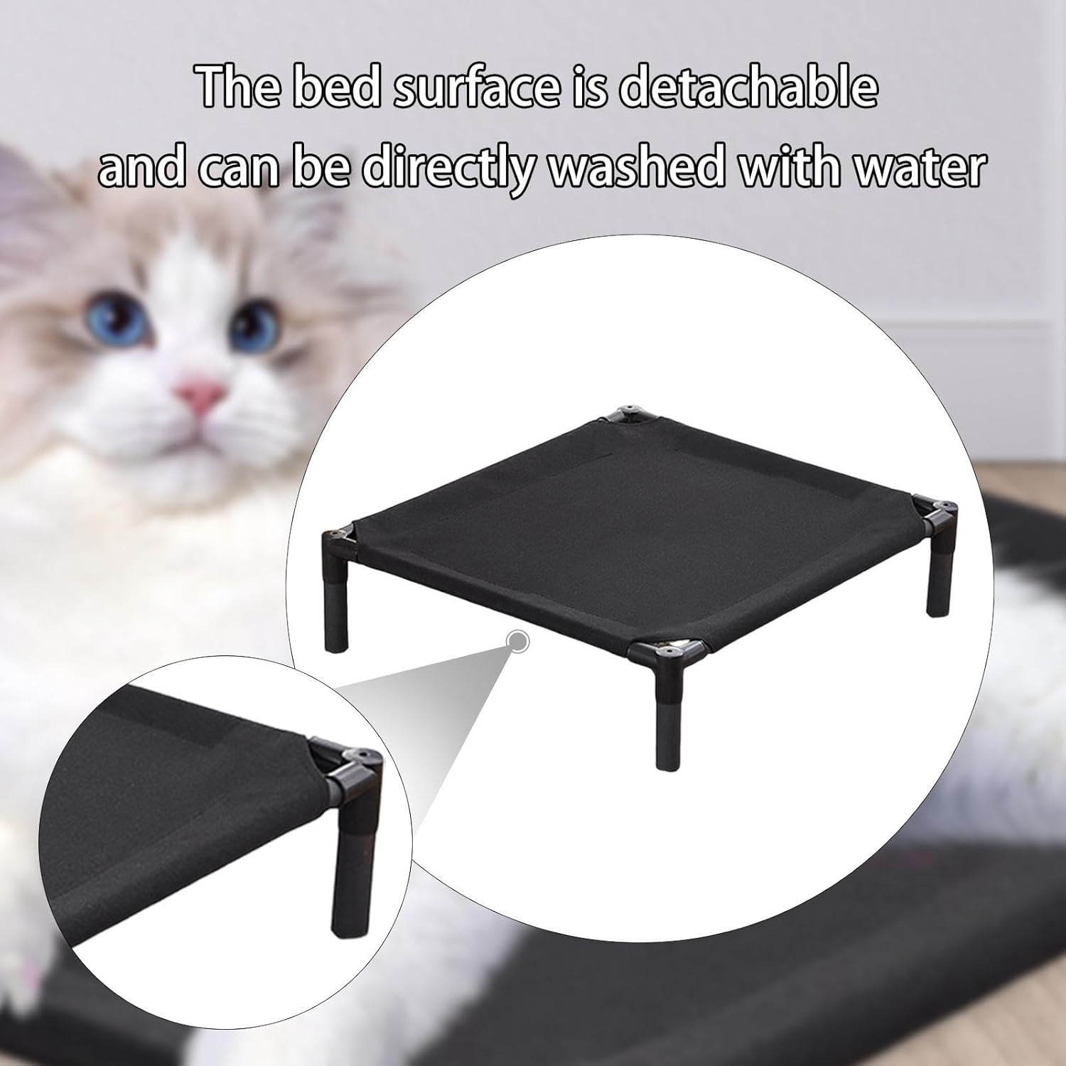 Perfk Elevated Cat Bed Sleeping Lounger Thickened Sturdy Cooling Pet Bed Detachable Cot for Pet Supplies Cat Living Room Indoor, S image number 2