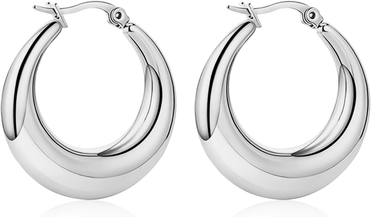 LIAN Chunky Gold Hoop Earrings 18K Real Gold Plated Large Thick Hoops Stainless Steel Lightweight Oval Hoop Earrings for Women Dainty Gold Earrings Jewelry Gifts for Teen Girls