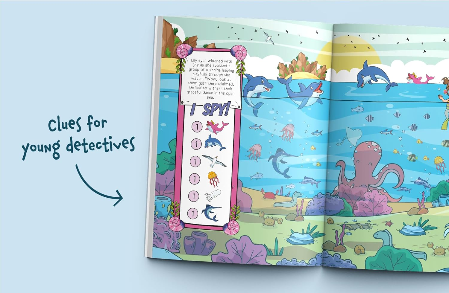 I Spy Ocean Animals: Spot Sharks, Dolphins, Whales & More on an Exciting Underwater Adventure! a Cute Search and Find Book for Toddlers image number 1