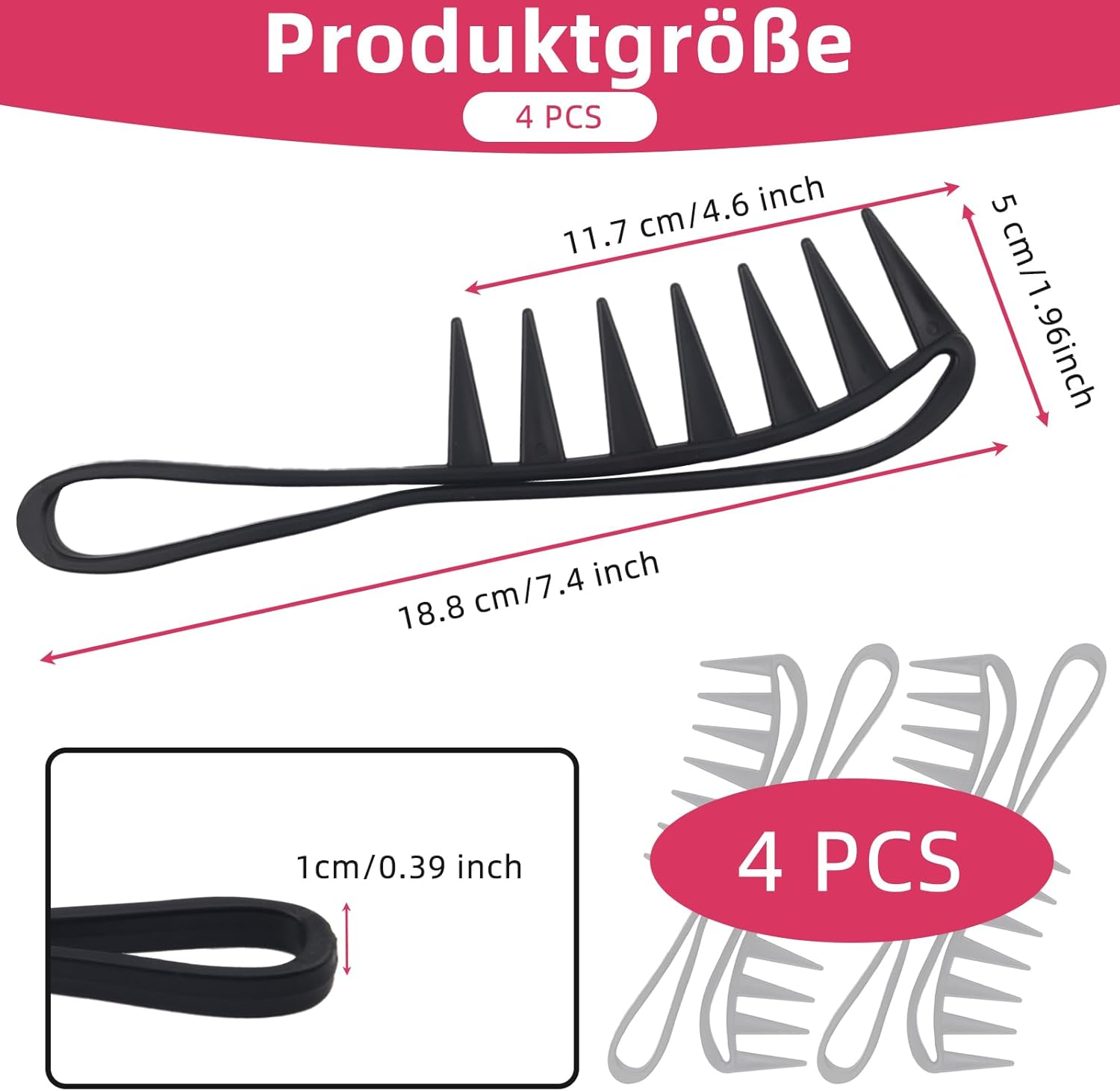 4 Pieces Wide Tooth Comb for Curls, Large Curl Comb for Knotted, Wavy, Thick, Thin Hair, Large Tooth Comb for Women and Men, Extra Wide Curl Comb for Brushing Curls, Black image number 1