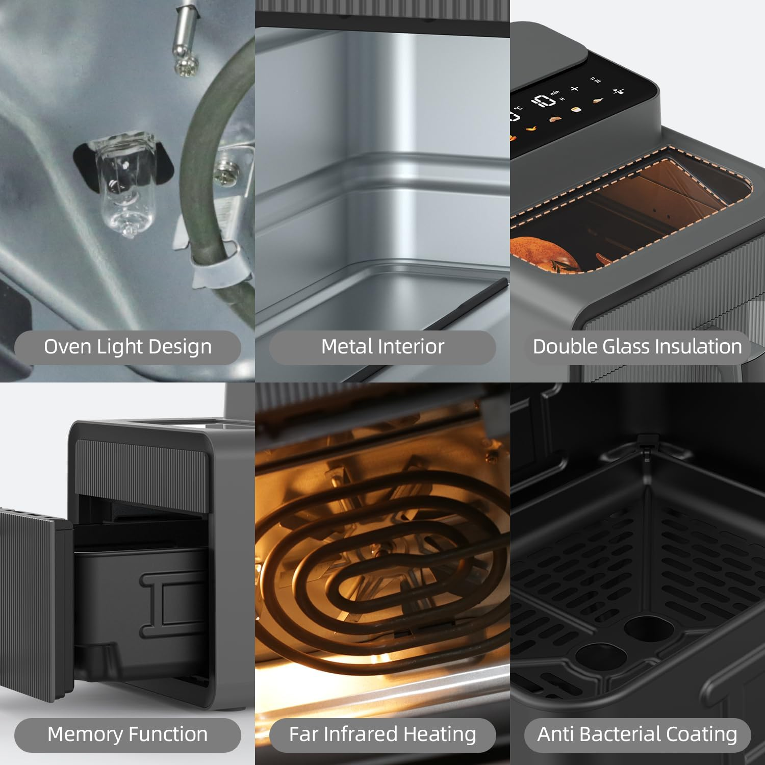 PAYISHO Air Fryer Oven 8L Capacity 10-In-1 with Viewing Window, Timer and Temp(60&deg;C-200&deg;C),Oil Free,Non-Stick, Bake, Roast, Grill,Reheat,1600W, Dishwasher Safe Basket,Gray image number 2