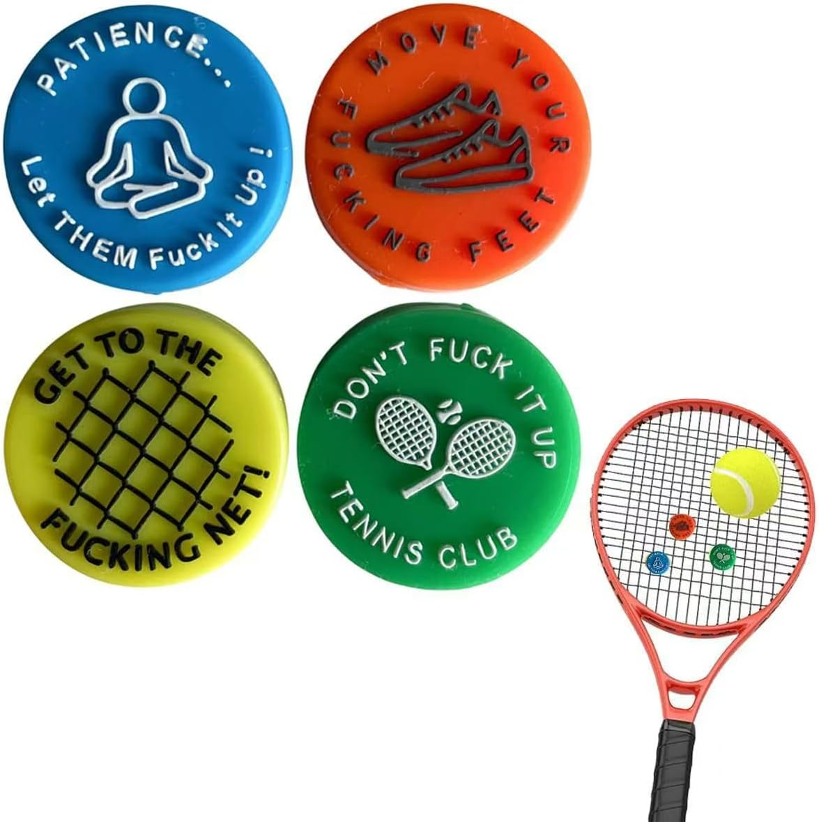 ZGLUZP 4 Pcs Spicy/Aggressive Reminder to Keep You on Your Tennis Game - Tennis Vibration Dampener, Tennis Racket Dampener, the Best Tennis Gift for Every Player Team Tennis Vibration Dampeners image number 6