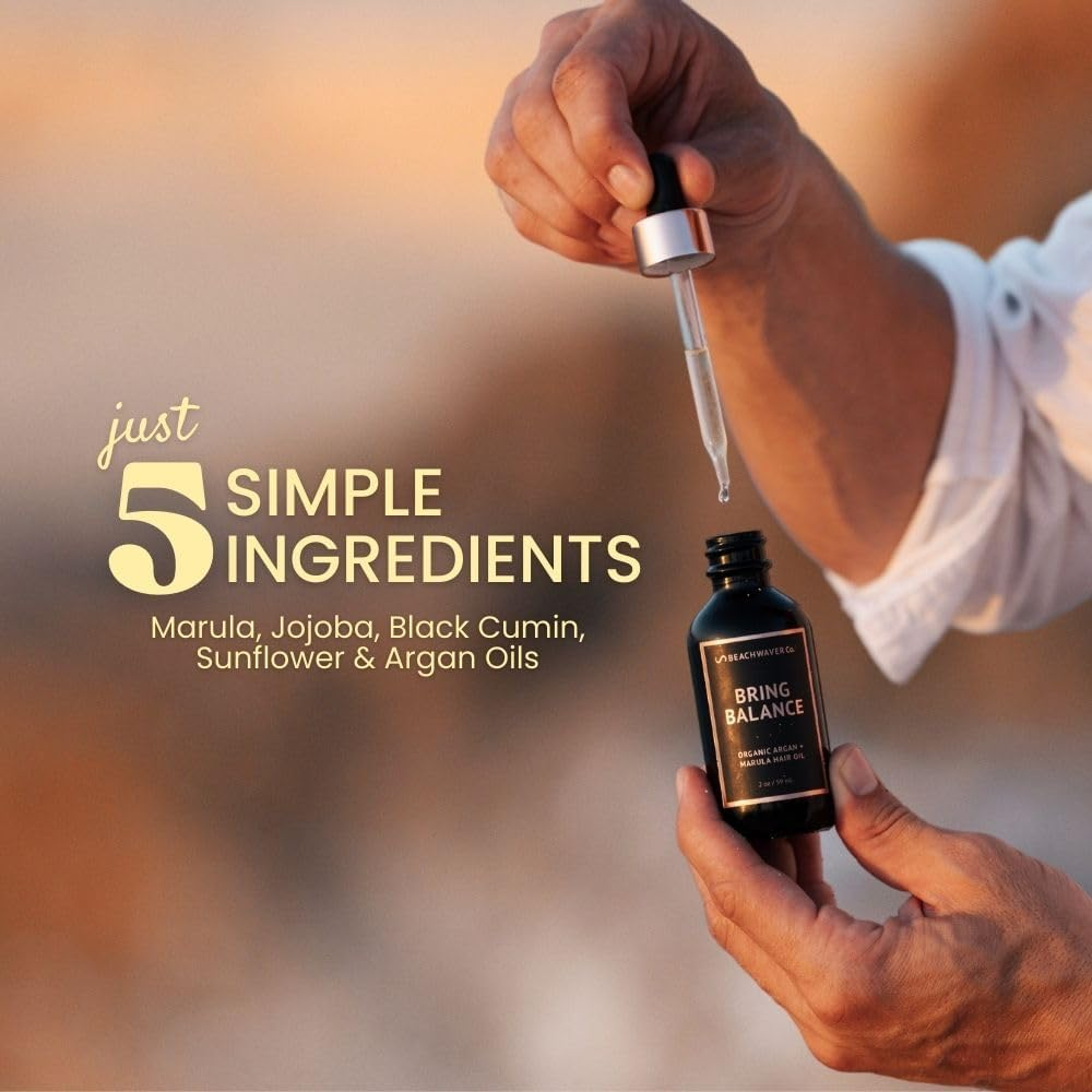 Beachwaver Bring Balance Organic Argan & Marula Hair Oil (2 Oz) | Vegan, Fragrance-Free Hair Oil Treatment | Only 5 Ingredients: Marula, Jojoba, Black Cumin, Sunflower & Argan Oils image number 1