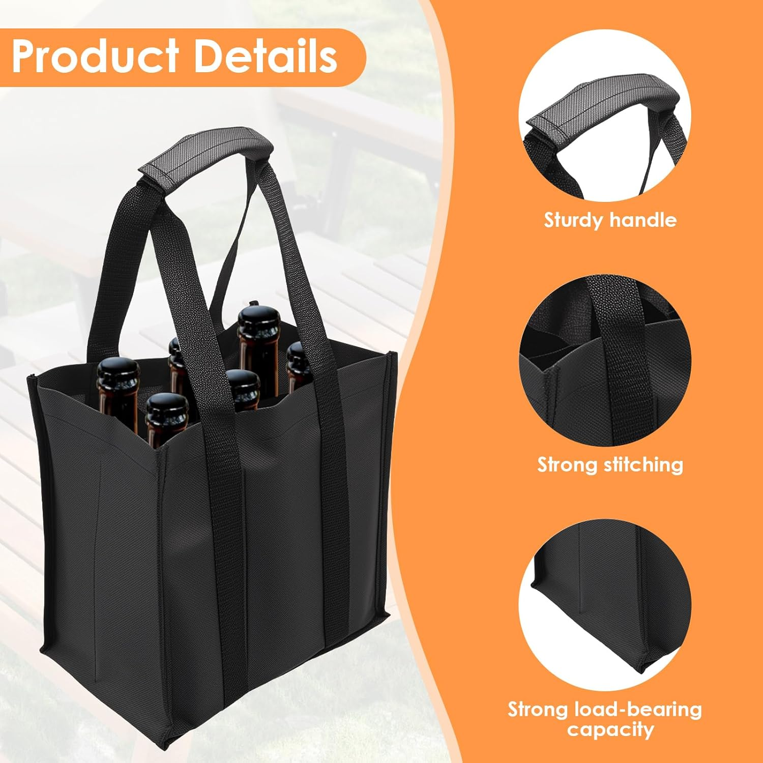4 Pcs Wine Tote Bag, Reusable Nonwoven Wine Foldable Bottle Carrier Tote, with Sturdy Handle and Divider, Portable Wine Case, for Party Picnic Camping Traveling (6 Compartments) - 9 Compartments image number 4