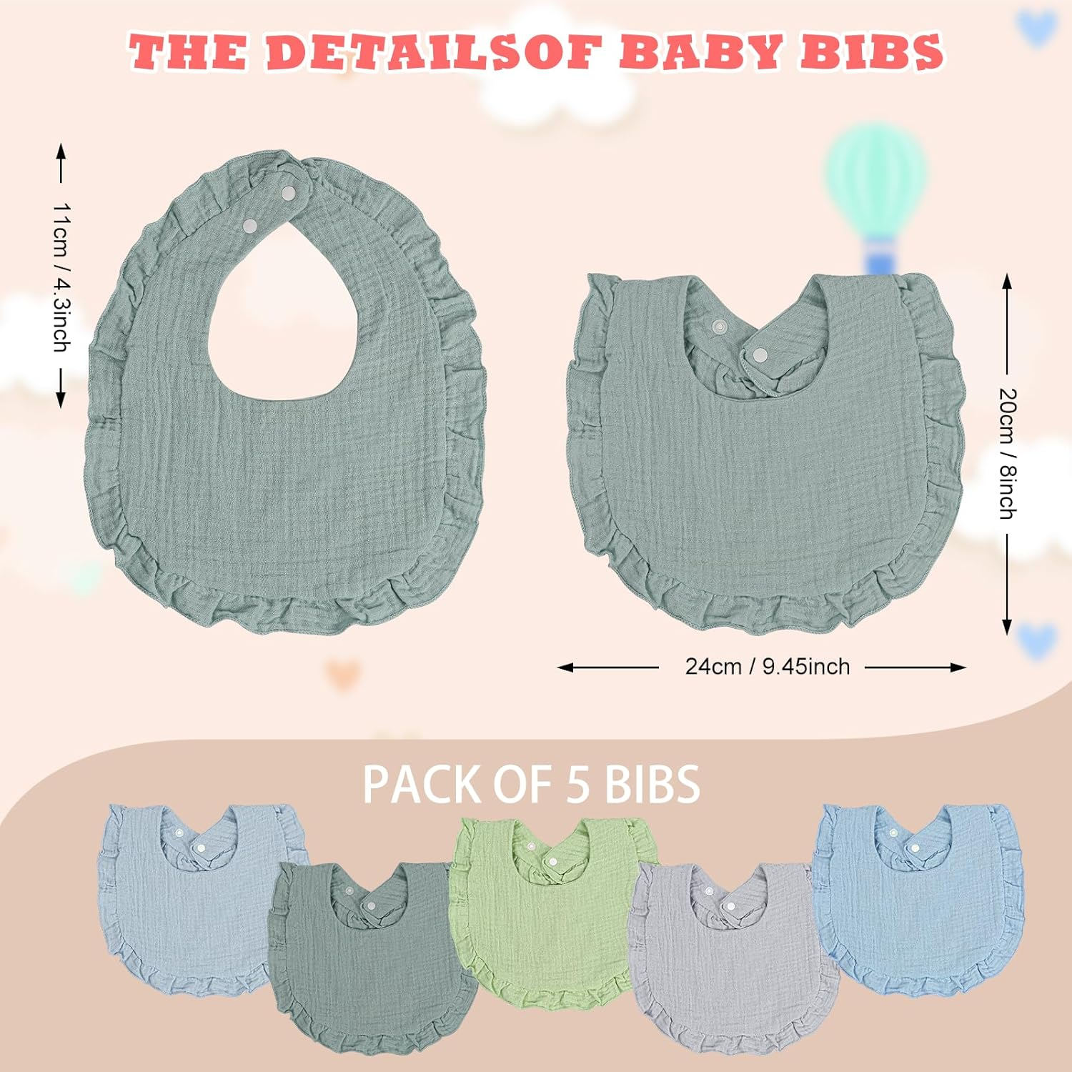 Baby Muslin Bibs Soft Cotton Doorling Bibs Adiustable Baby Bandana Bibs Teething Bibs for Boys and Girls