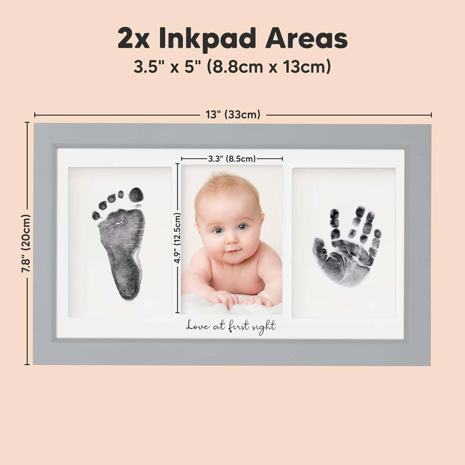 Inkless Baby Hand and Footprint Kit Boy, Girl - No Mess Ink Pad for Handprint, Clean Touch Dog Paw Print Kit, Personalized Baby Shower Gifts, Nursery Newborn Keepsake Frame (Cloud Gray)