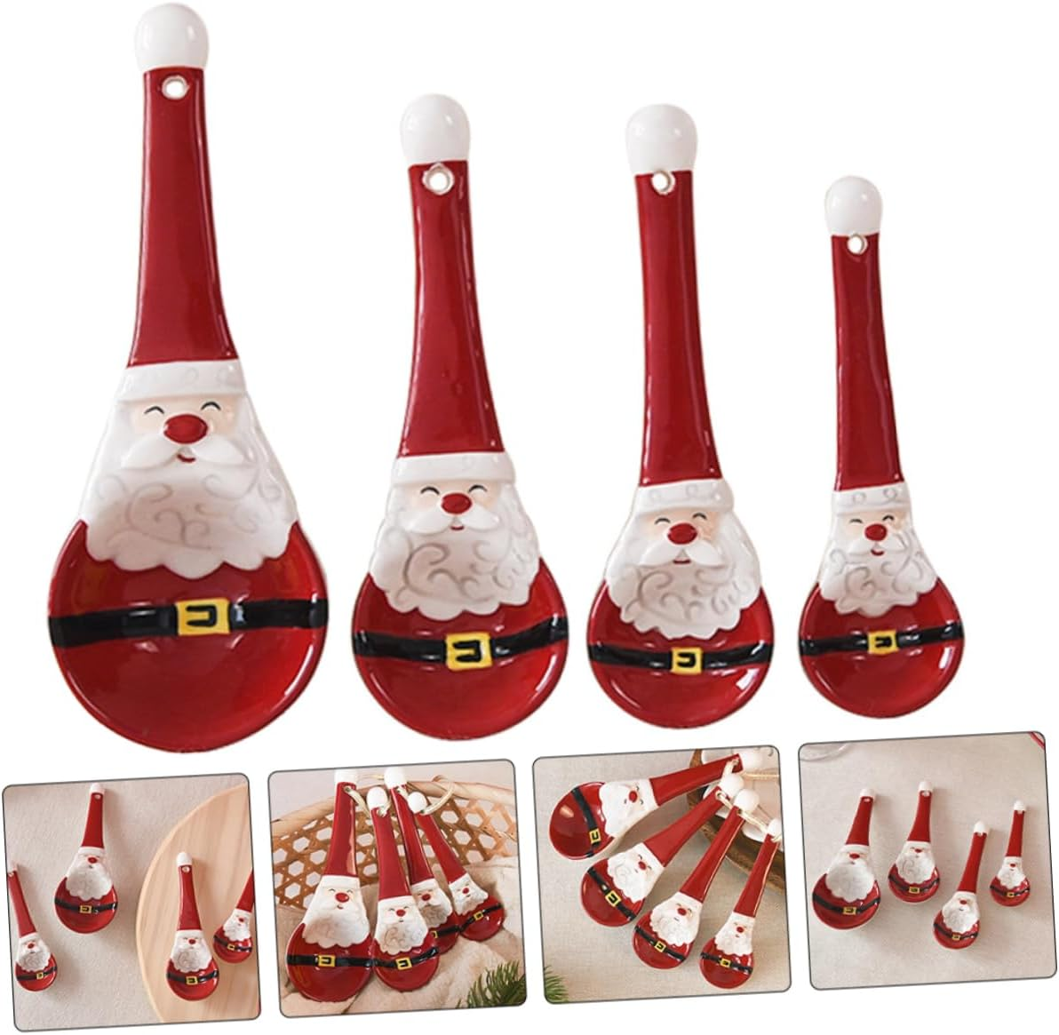 Santa Claus Ceramic Measuring Spoon Set 4Pcs Christmas Style Baking Spoons for Kitchen Decor