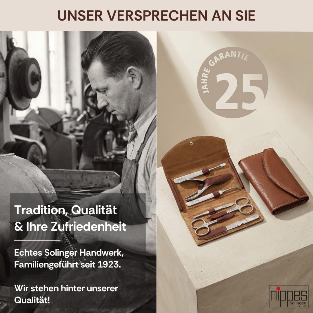 Nippes Solingen Classic Premium Manicure Set, 7 Pieces, Genuine Cowhide Leather Nail Case, Brown, Stainless Steel, Nickel and Rustproof, Nail Set, Nail Care Set, Made in Solingen/Germany image number 5