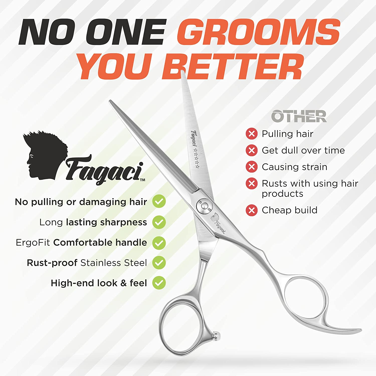 Fagaci Professional Hair Scissors 5.5" Extremely Sharp Blades, Fine Cutting Blades, Hair Cutting Scissors Professional, Hair Shears, Barber Scissors Set for Men and Women, Haircut Scissors Hair Kit image number 3