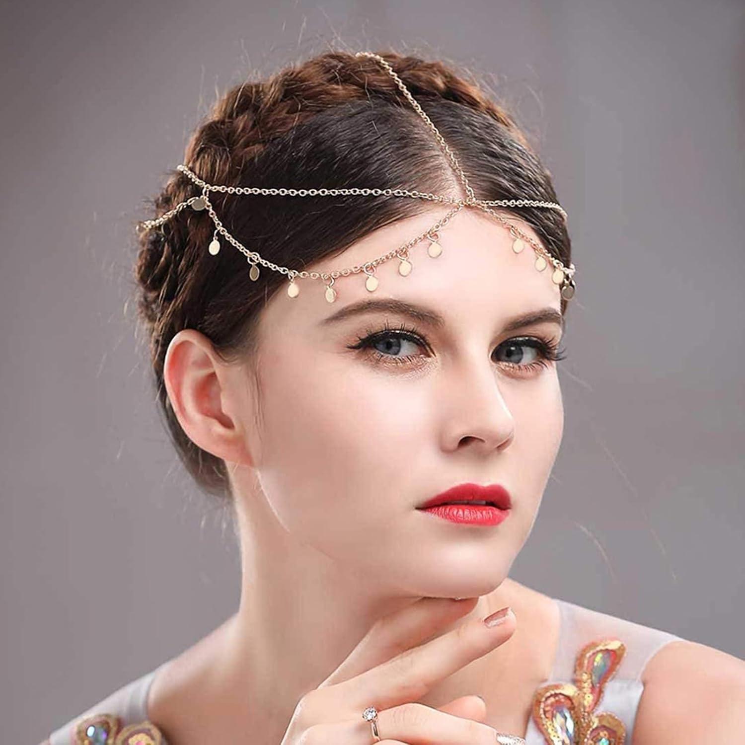 JOOTUEPO Boho Head Chain, Gold Headpiece Tassel Indian Gold Headband, Wedding Hair Accessory Gift for Her Bohemia Vintage Jewelry Forehead Headbands for Women and Girls Wedding Prom image number 5