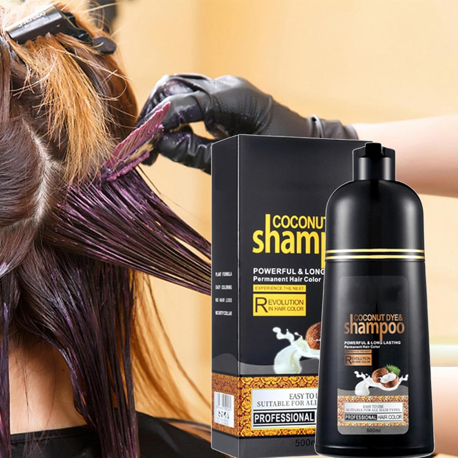 Instant Black Hair Dye Shampoo, 500Ml Plant Natural Oil Organic Hair Dye, Colour Shampoo - Long Lasting - Black Cororing in Minutes for Men Women, 500Ml - Dark Brown image number 5