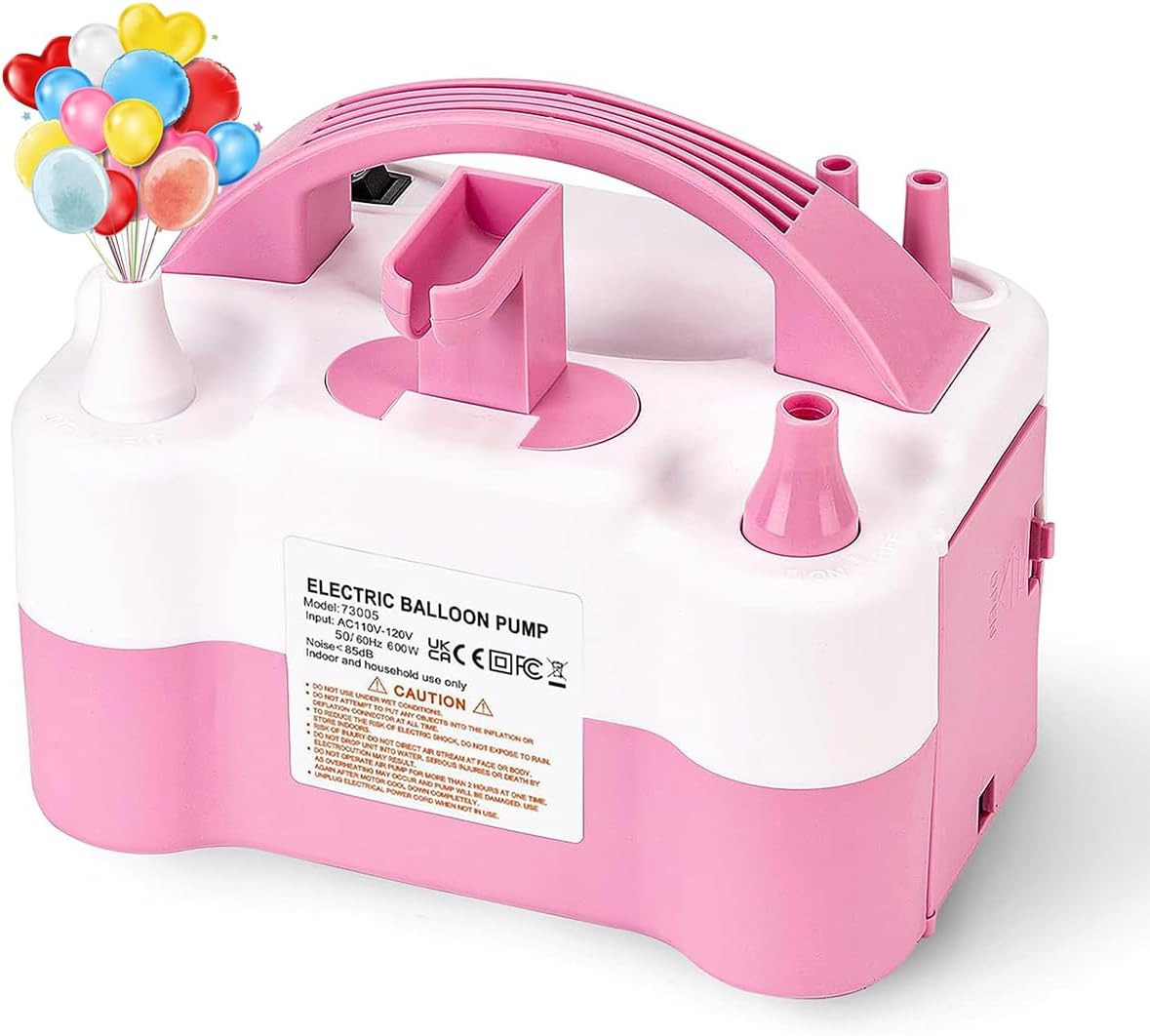 Ikerall Electric Air Balloon Pump and Balloon Tying Tool in One, Portable Dual Nozzle Pink 220V-240V 600W Electric Balloon Blower Pump for Decoration, Party,Faster and save Time image number 1