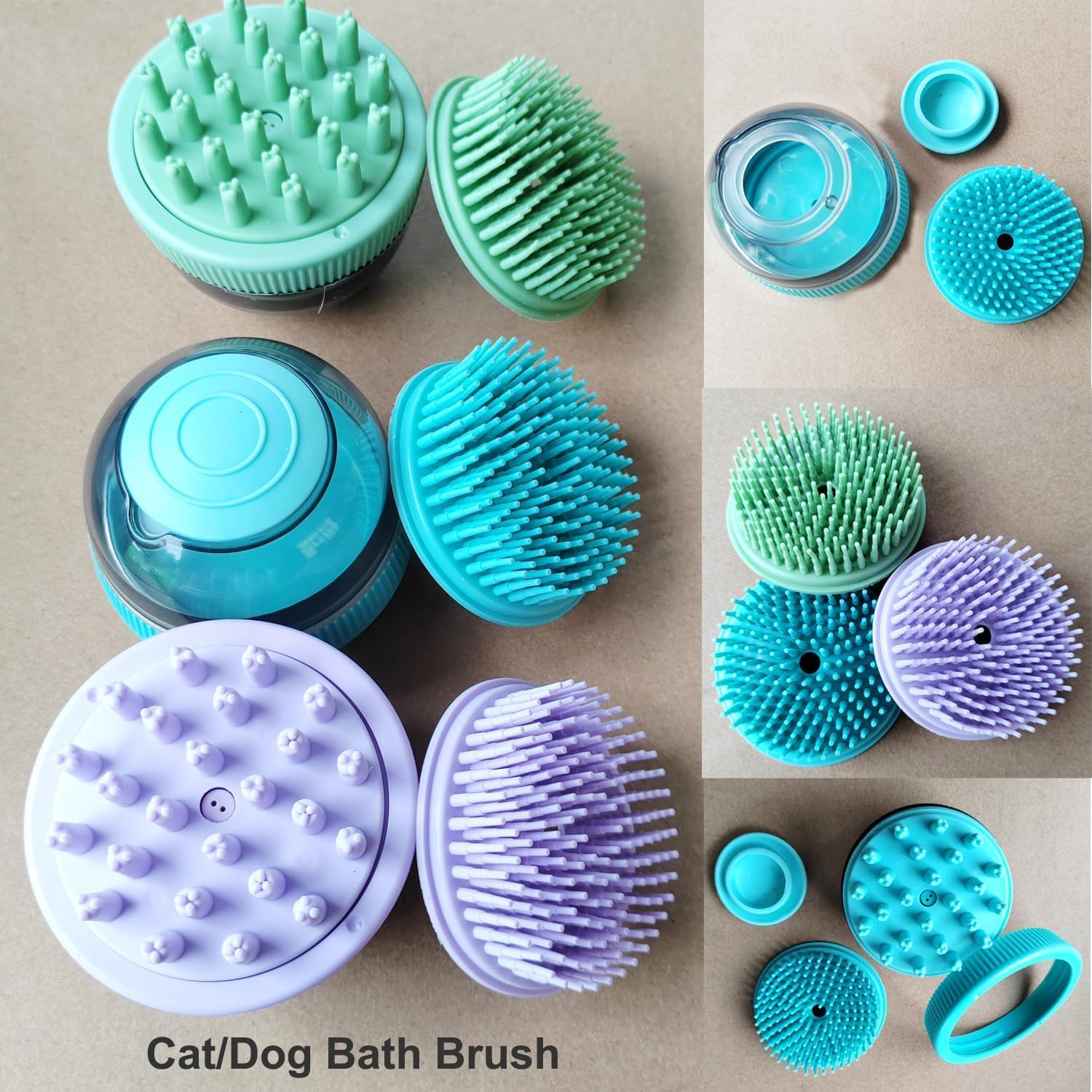 Pet Grooming Brush Bath Shampoo Massage Dispenser Shower Brush, 1Pc Dog Bath Brush Scrubber Soft Silicone Pet Grooming Brush Bath Shampoo Massage Dispenser Shower Brush Pet Massage Shower Brush,Green - Green image number 2