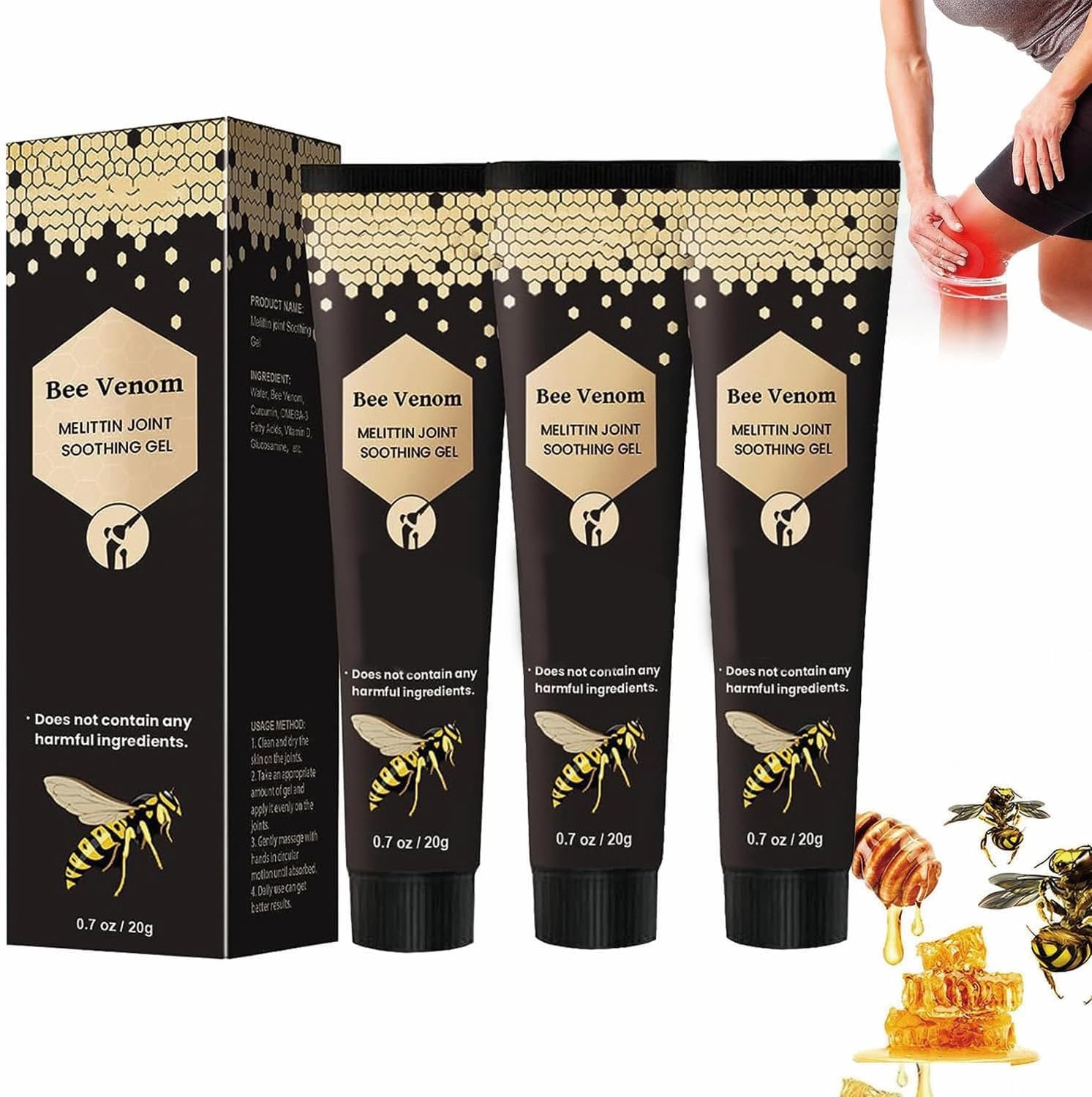 Beevenom Zealand Bee Venom Professional Gel,Bee Venom Cream New Zealand,Propolis Professional Gel Joint Cream,Soothing Provides for Neck,Waist,Back Hand Feet and Leg (3PCS) image number 3
