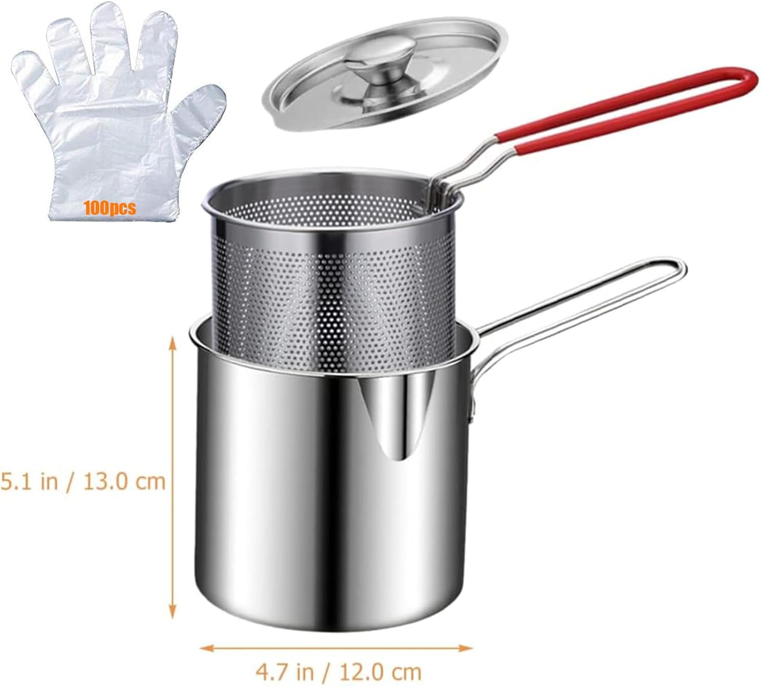 1 Set Kitchen Fry Pot Deep Frying Basket Food Cooking Pot Mesh Fryer Basket with Fried Wire Baskets Deepen Milk Pan with Basket for Chip Fried Chicken image number 3