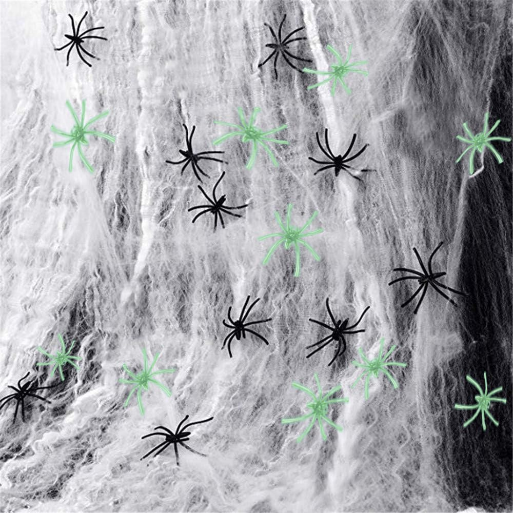 300 Sqft Spider Webs Halloween Decorations, Super Stretchy Web Cobwebs with 10 Glow Fake and Creepy Black Spiders White Webbing Haunted House Party Supplies Spooky Home Office Yard Decor image number 3