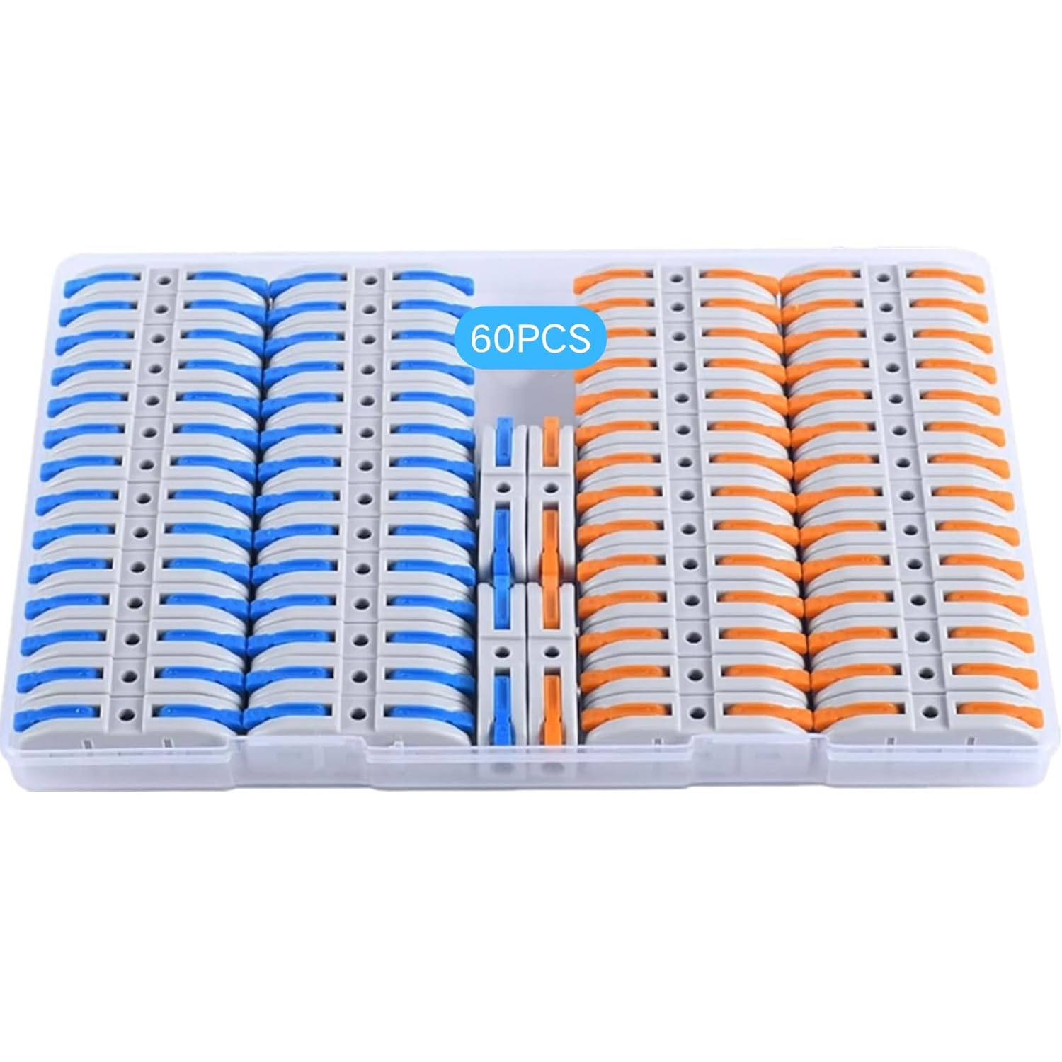 QCCAN 60Pcs Lever Wire Connectors, 1 to 1 Inline Assemblable Cable Connector, Electrical Connectors Wire Terminals for Any Circuit Inline Splices 24-12 AWG with Storage Box
