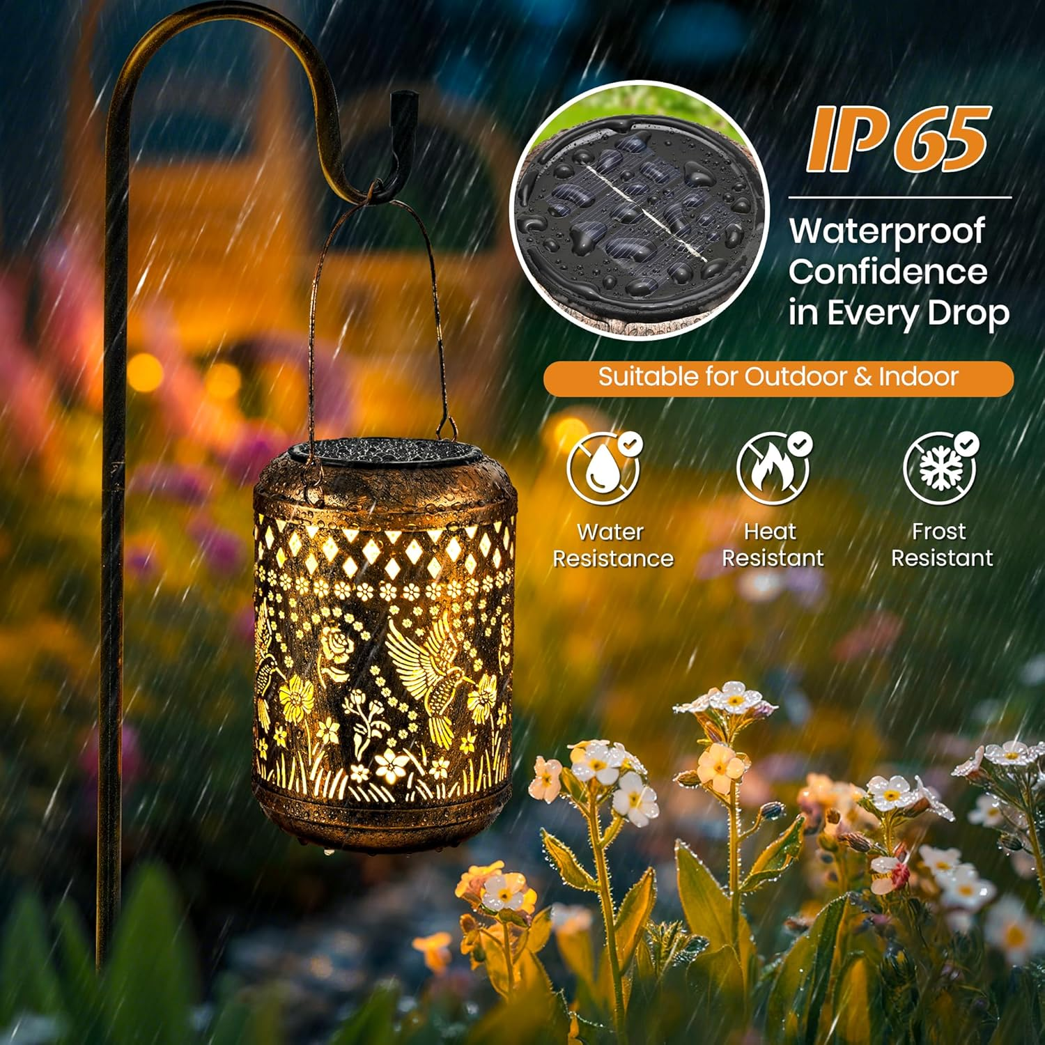 Solar Hanging Lanterns Waterproof Outdoor Garden Lights with Hummingbird Design | Decorative Solar Metal Lanterns for Patio, Yard, Porch & Backyard image number 1