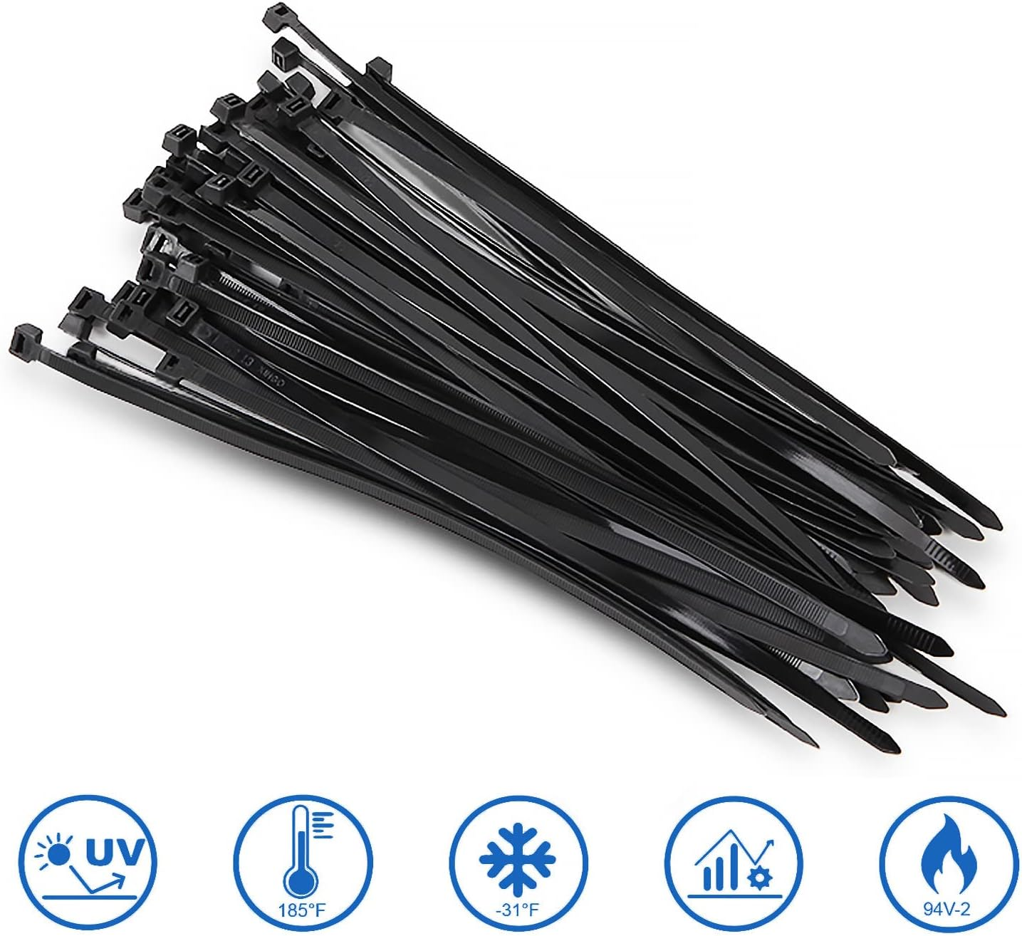 8 Inch Cable Ties, 4.8Mm X 200Mm, 100 Pack Black Zip Ties Long 50 Lbs Tensile Strength with UV Resistant, Nylon Plastic Self Locking Large Heavy Duty Cable Wrap for Tidy Wires Home Workshop and Garden image number 5