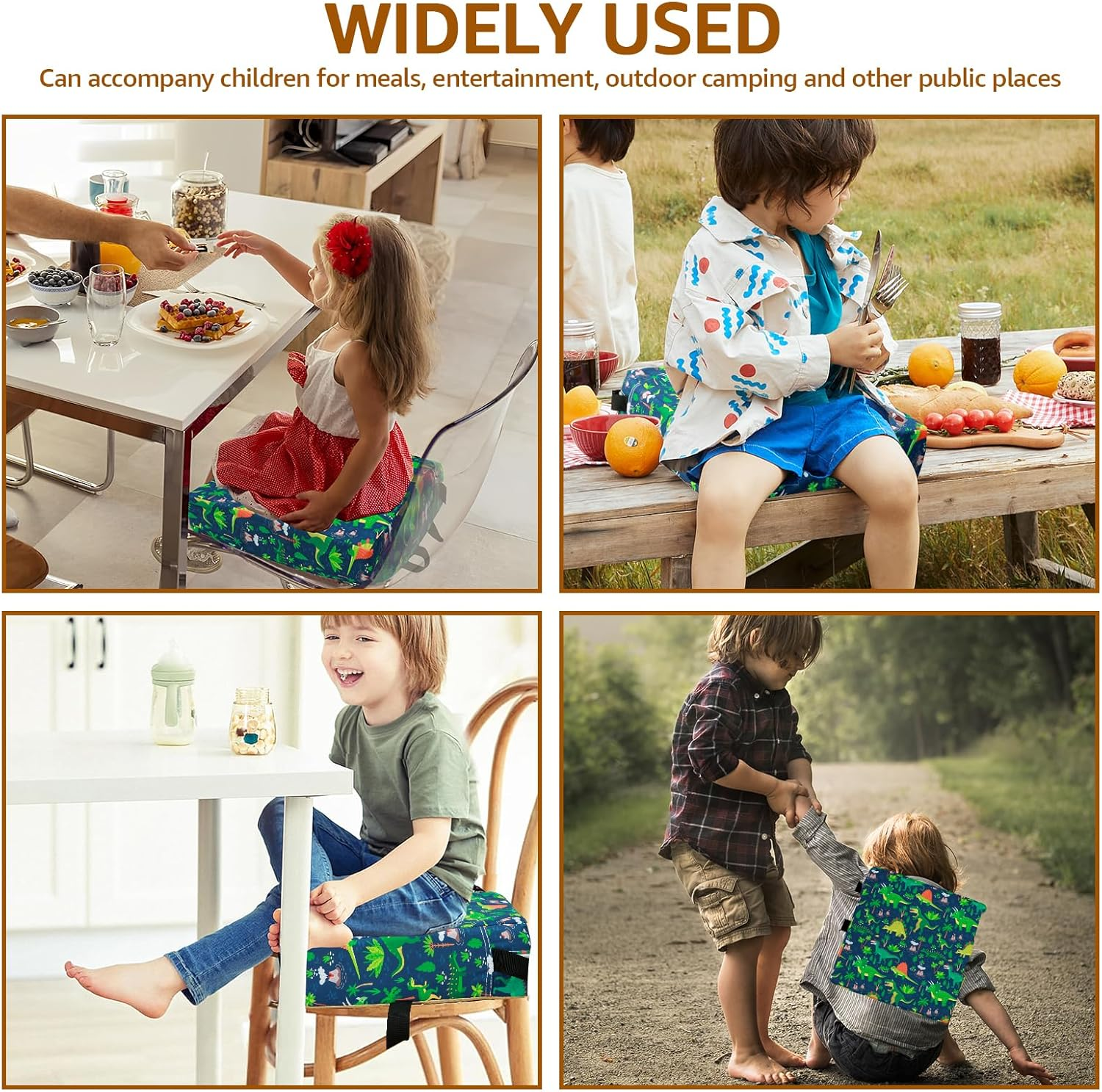 Toddler Booster Seat for Dining Table, Portable Booster Seat with Adjustable Safety Belt and Fastening Strap, Non-Slip Bottom Increasing Booster Cushion for Travel Home Toddler (Blue) - White image number 3