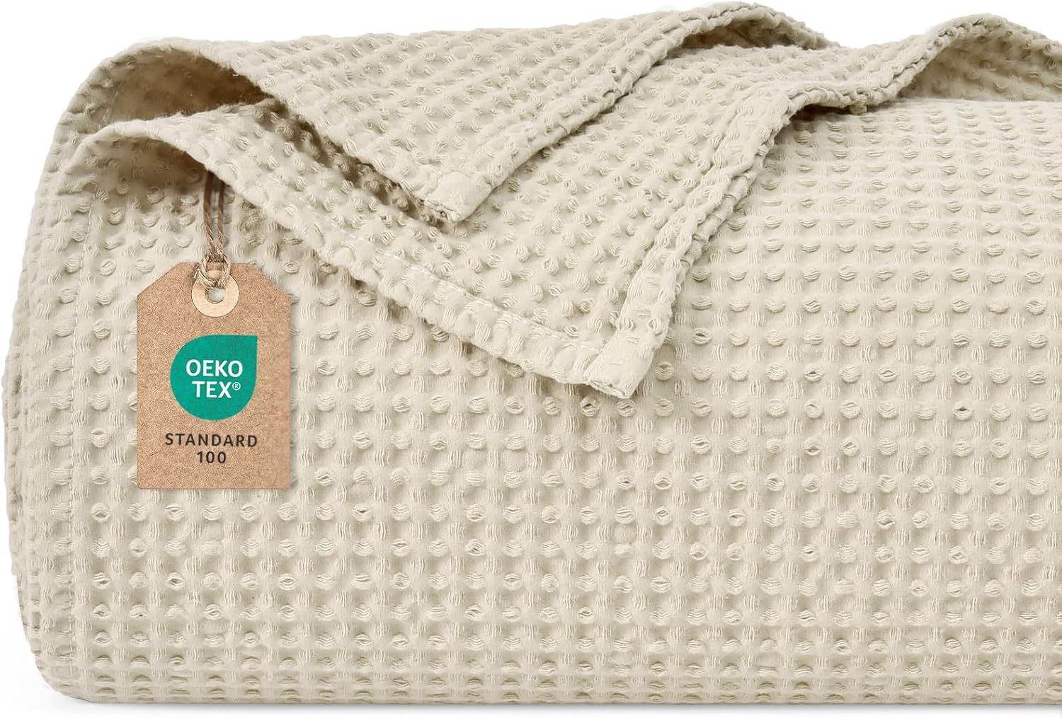 PHF 100% Cotton Waffle Blanket, Cuddly Blanket, 220 X 240 Cm, Lightweight and Breathable, Perfect for Summer, Oeko-Tex&reg; Certified, Hotel Linen Quality, Ideal for Sofa, Couch, Bed, Linen image number 3