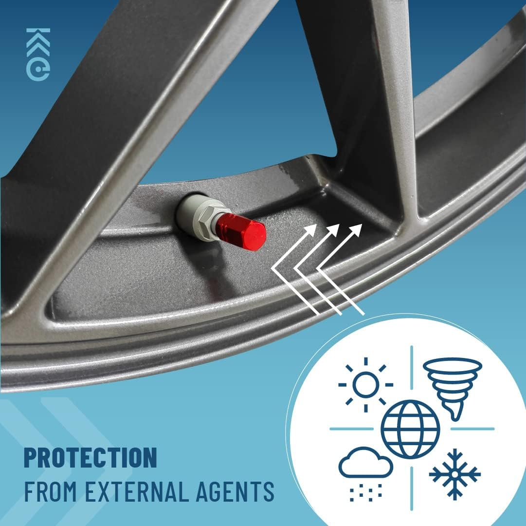 Skynotek Pack of 4 Schrader Valve Covers for Cars, Motorcycles, Bicycles and Electric Scooters | Aluminium Alloy Dust Caps for Tyres | Protection and Safety (Gris) image number 4